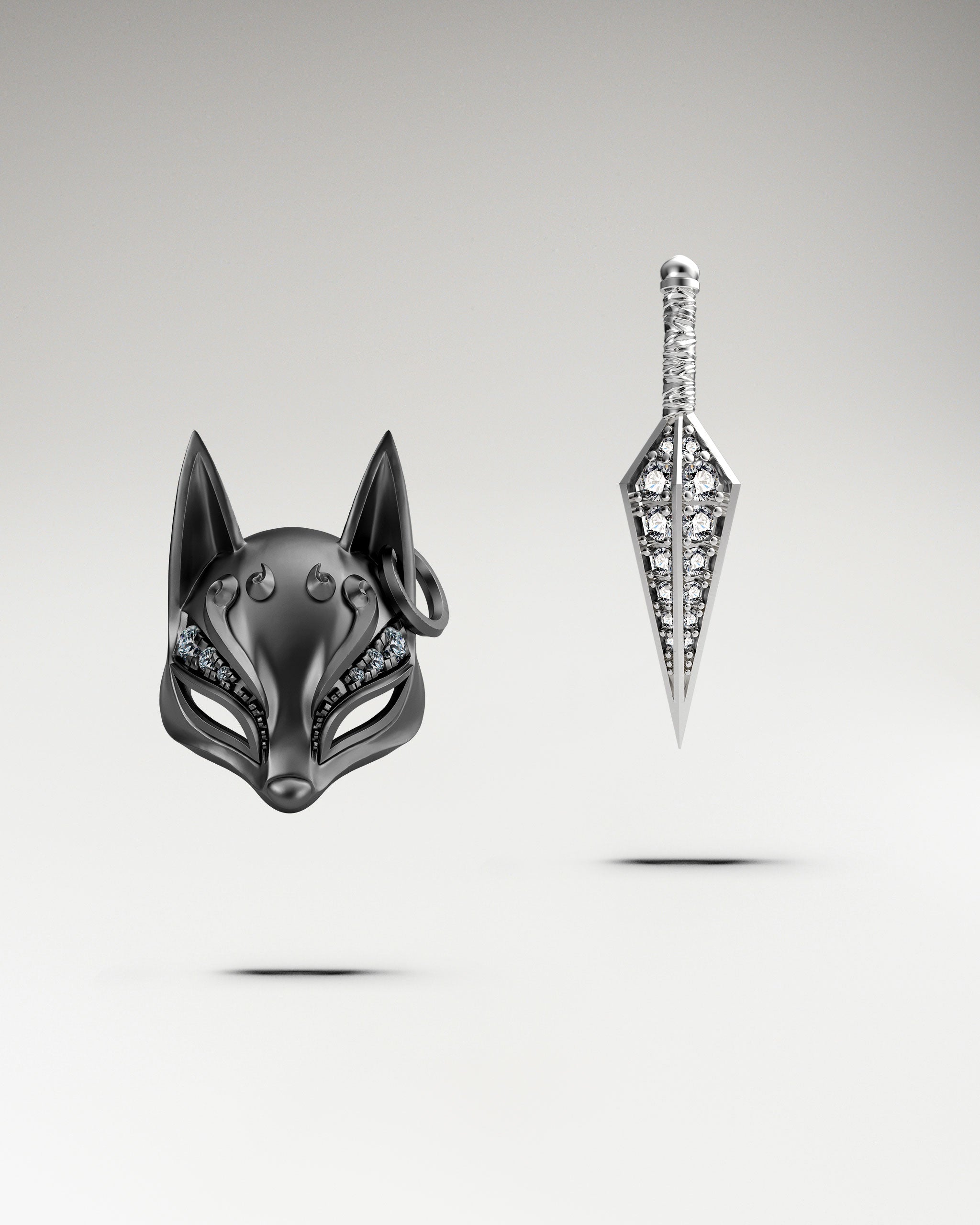 Kitsune Mask Earrings In Sterling Silver