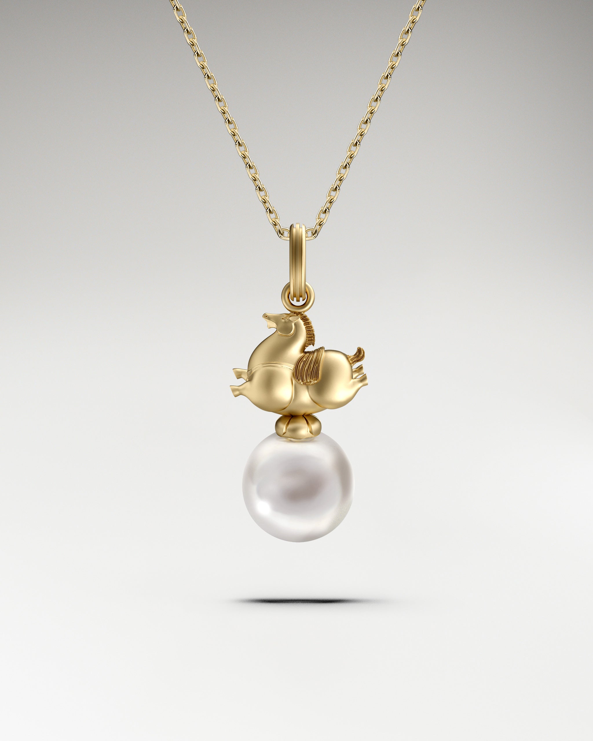 Whimsical Pony Pendant Necklace In Sterling Silver With Pearls