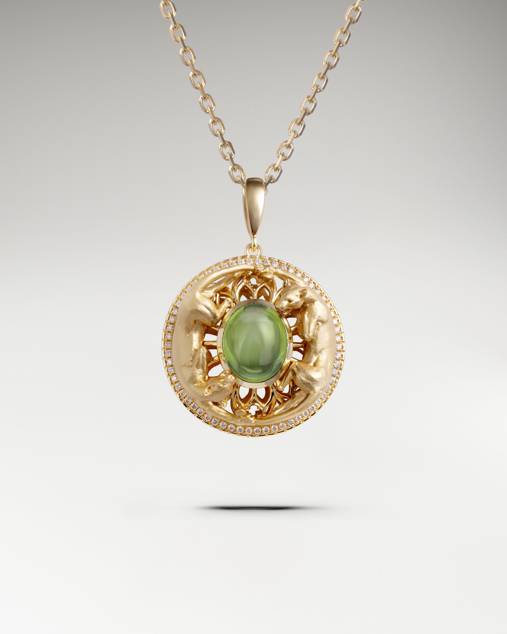 Twin Panthers Medallion Pendant Necklace In Sterling Silver With Garnet