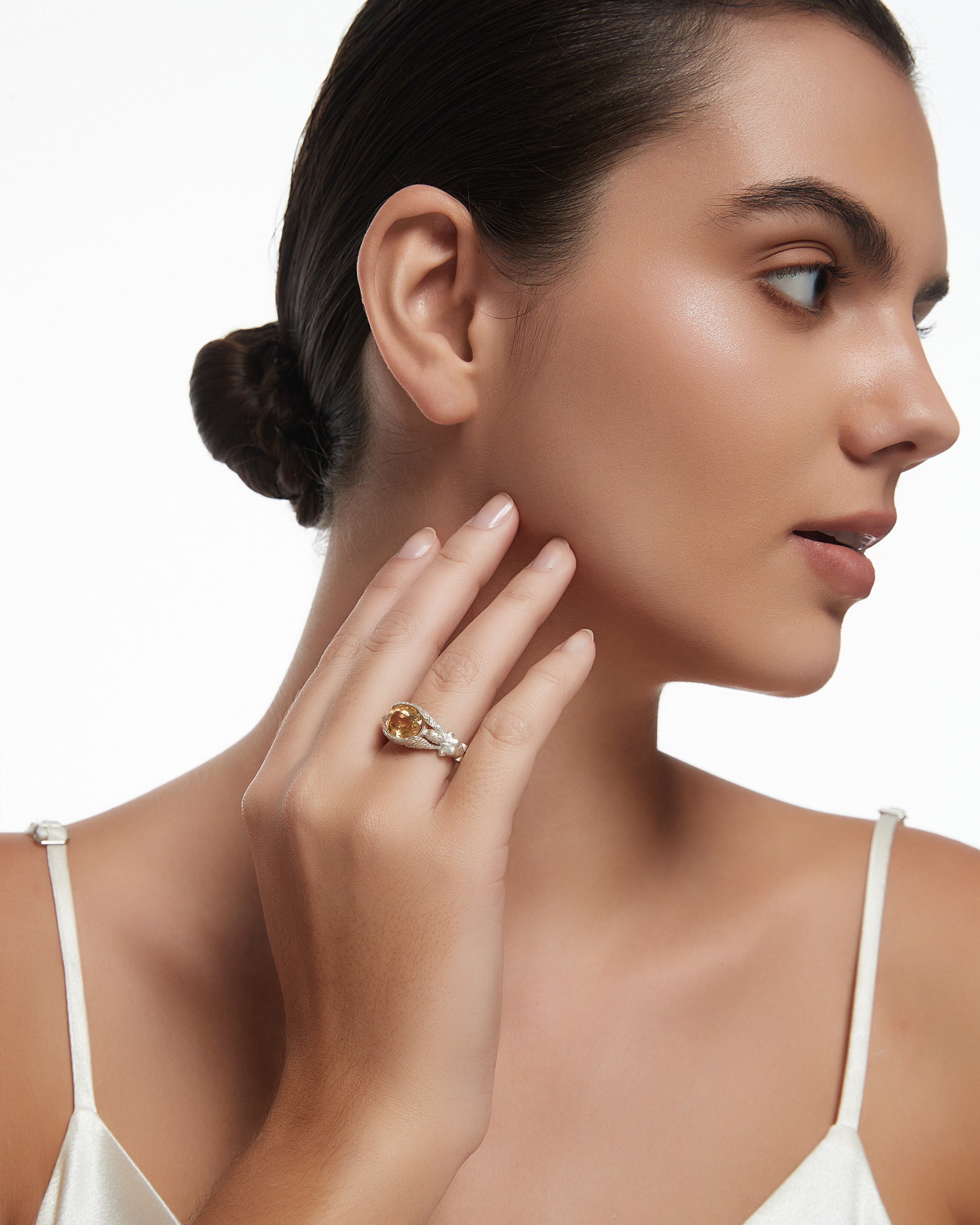 Grande bague d'ange en argent sterling avec citrine