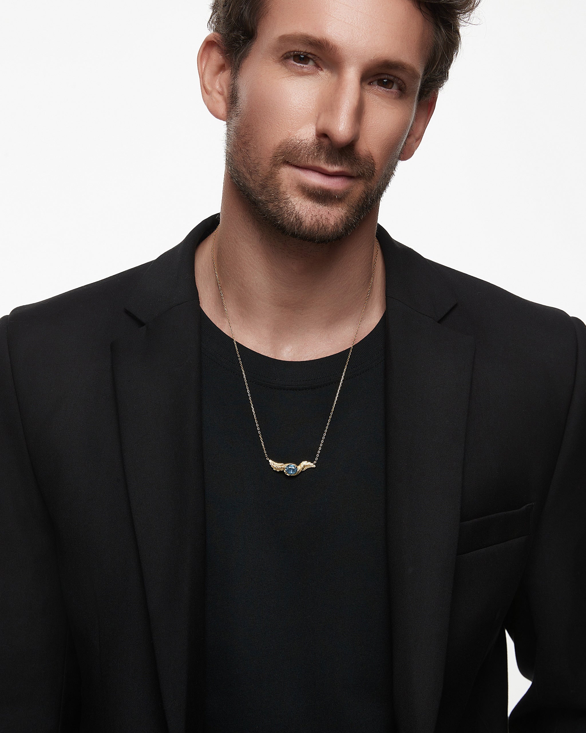 フェザーエンブレイスペンダントネックレス(スターリングシルバー、トパーズ付き)