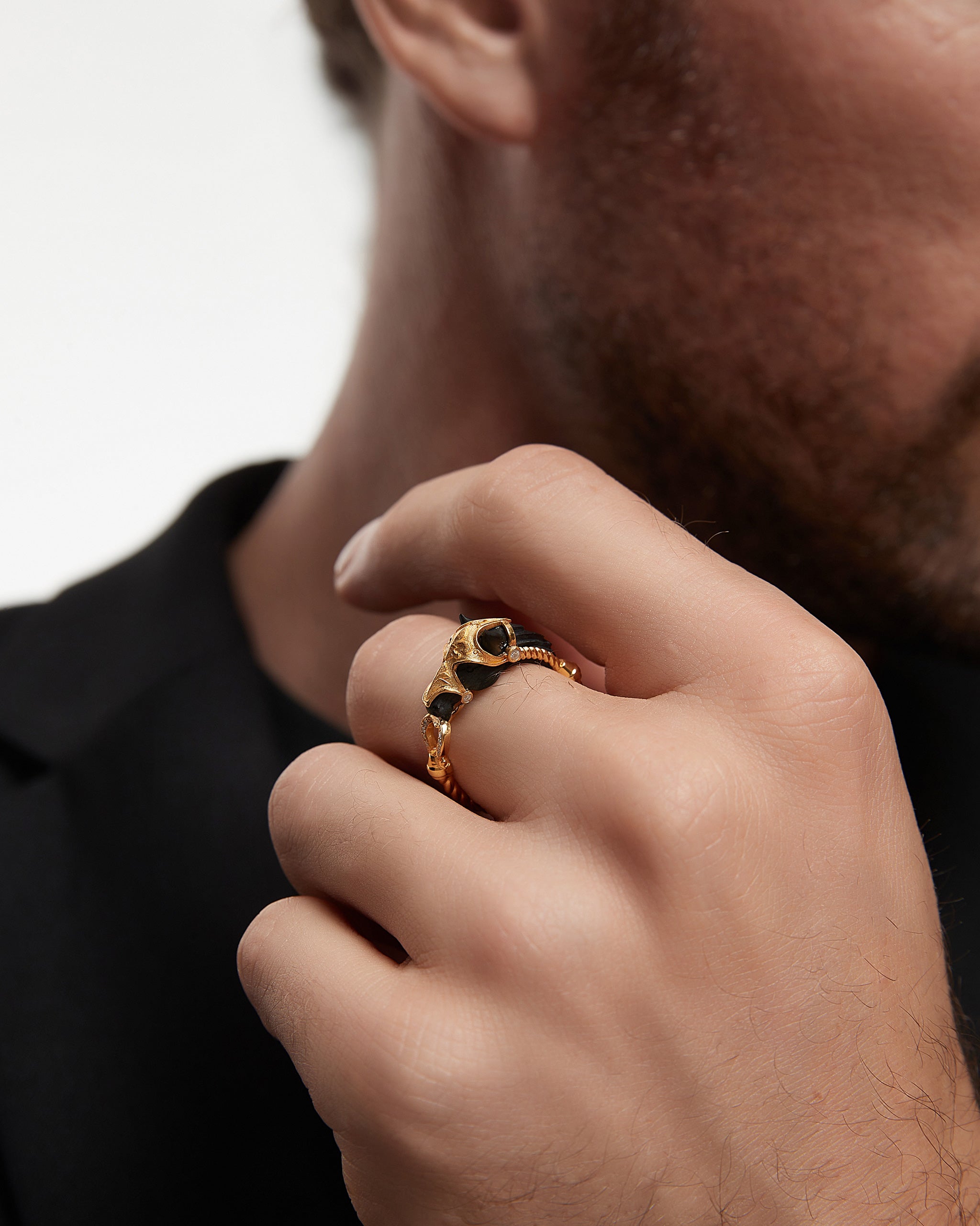 Bague Wild Range en argent sterling et agate noire avec moissanite