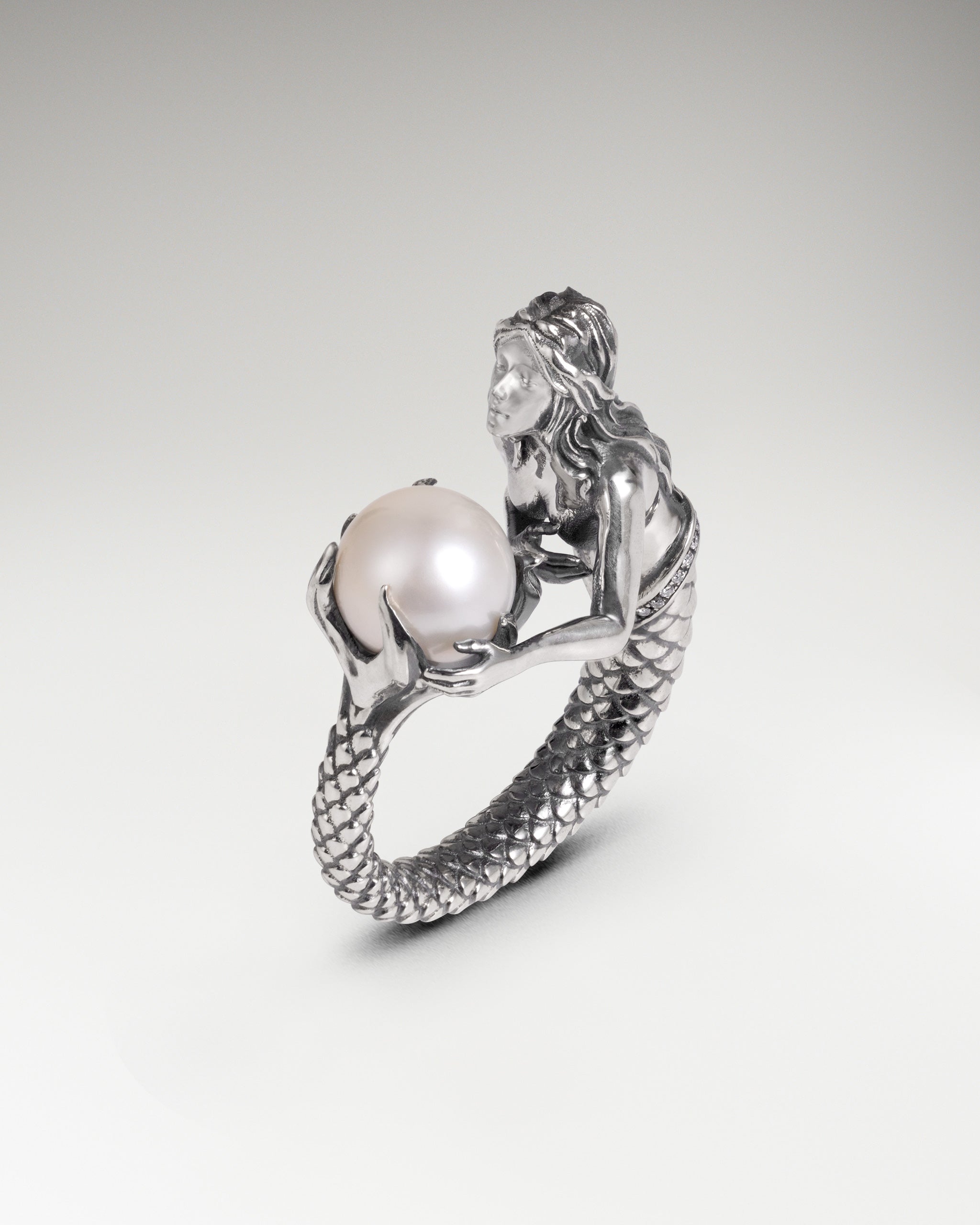 Mermaid Embrace Ring In Sterling Silver With Pearl