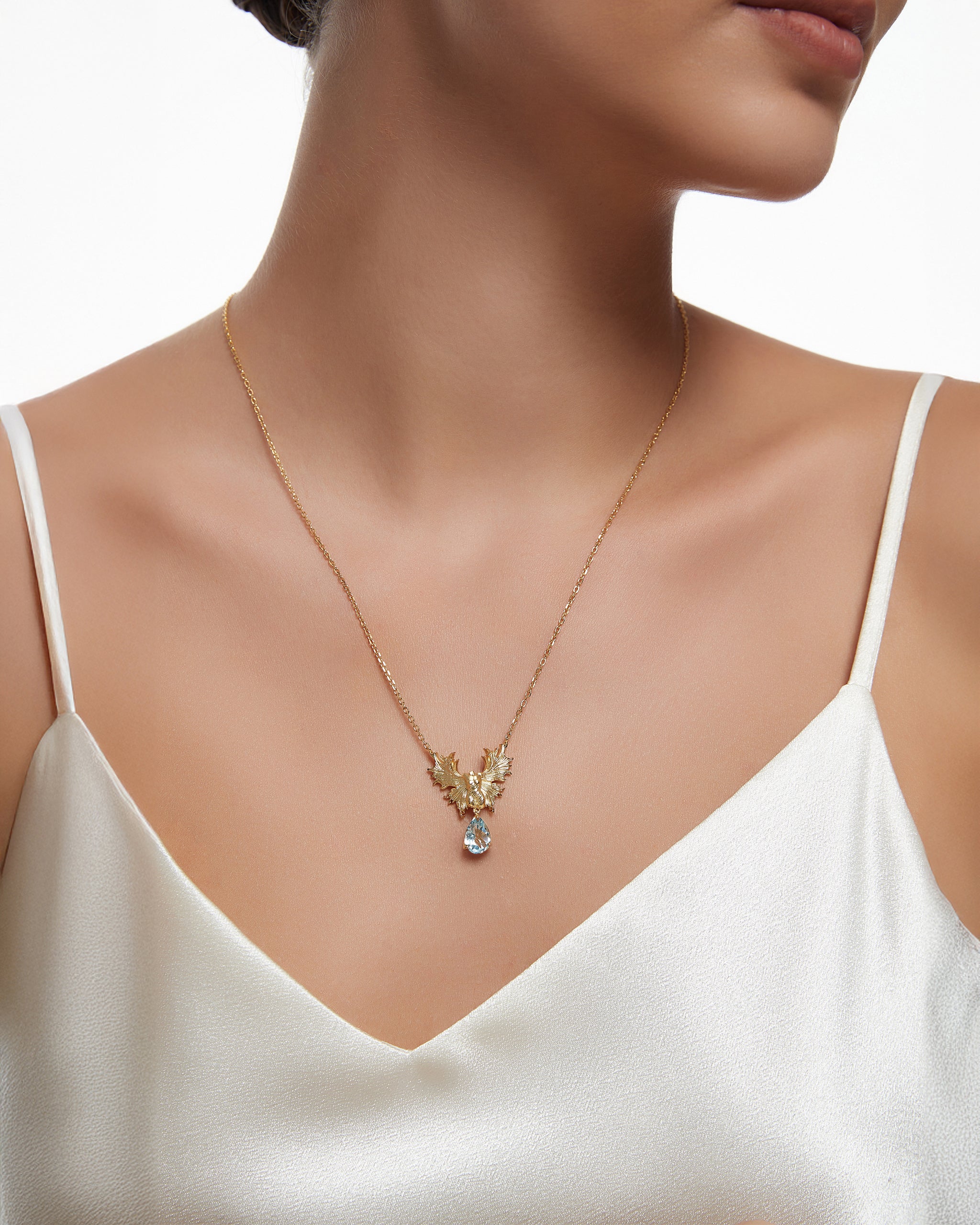 Guardian Angel Necklace In Sterling Silver With Blue Topaz (Special Offer)