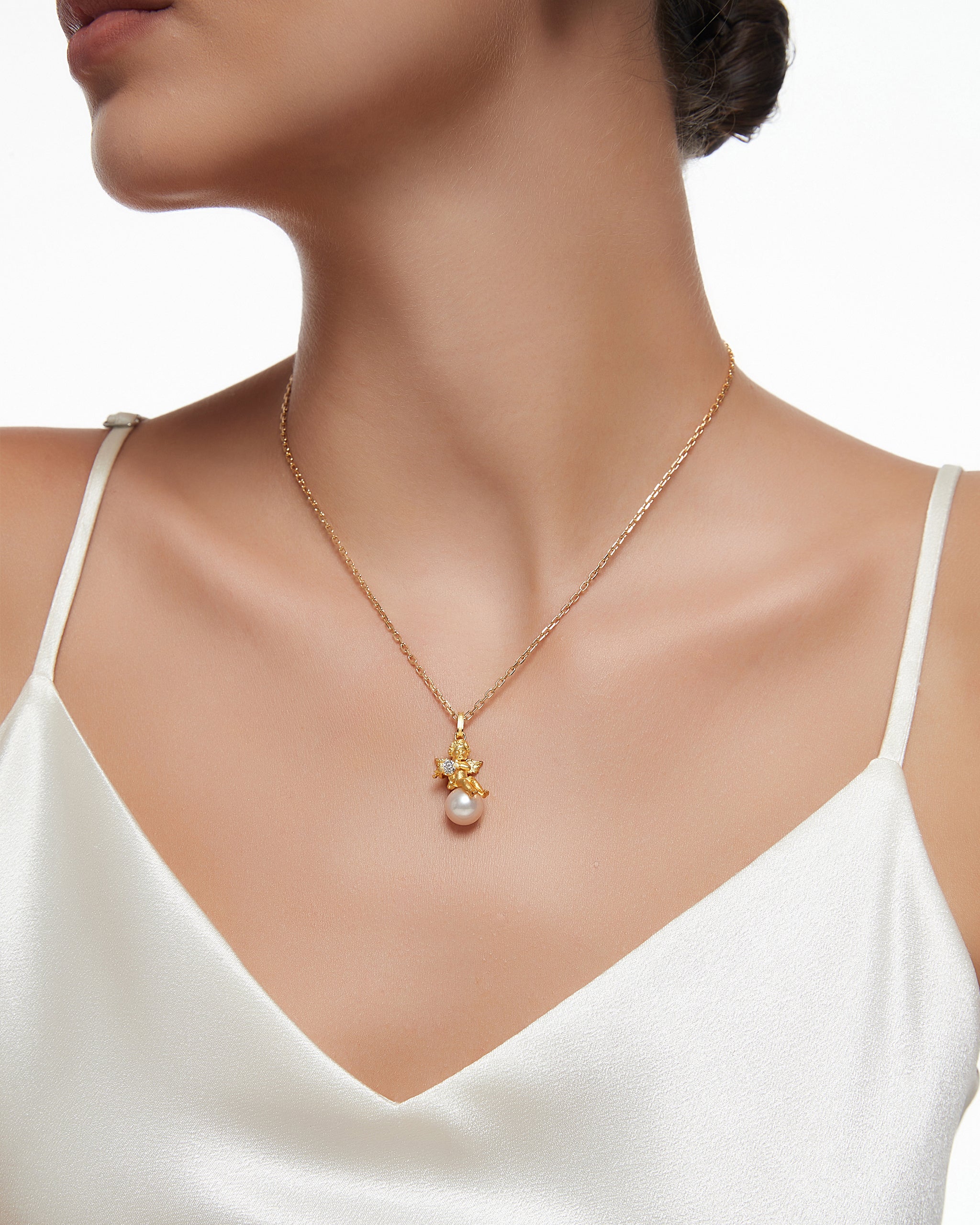 Starlit Angel Pendant Necklace In Gold Vermeil With Pearl