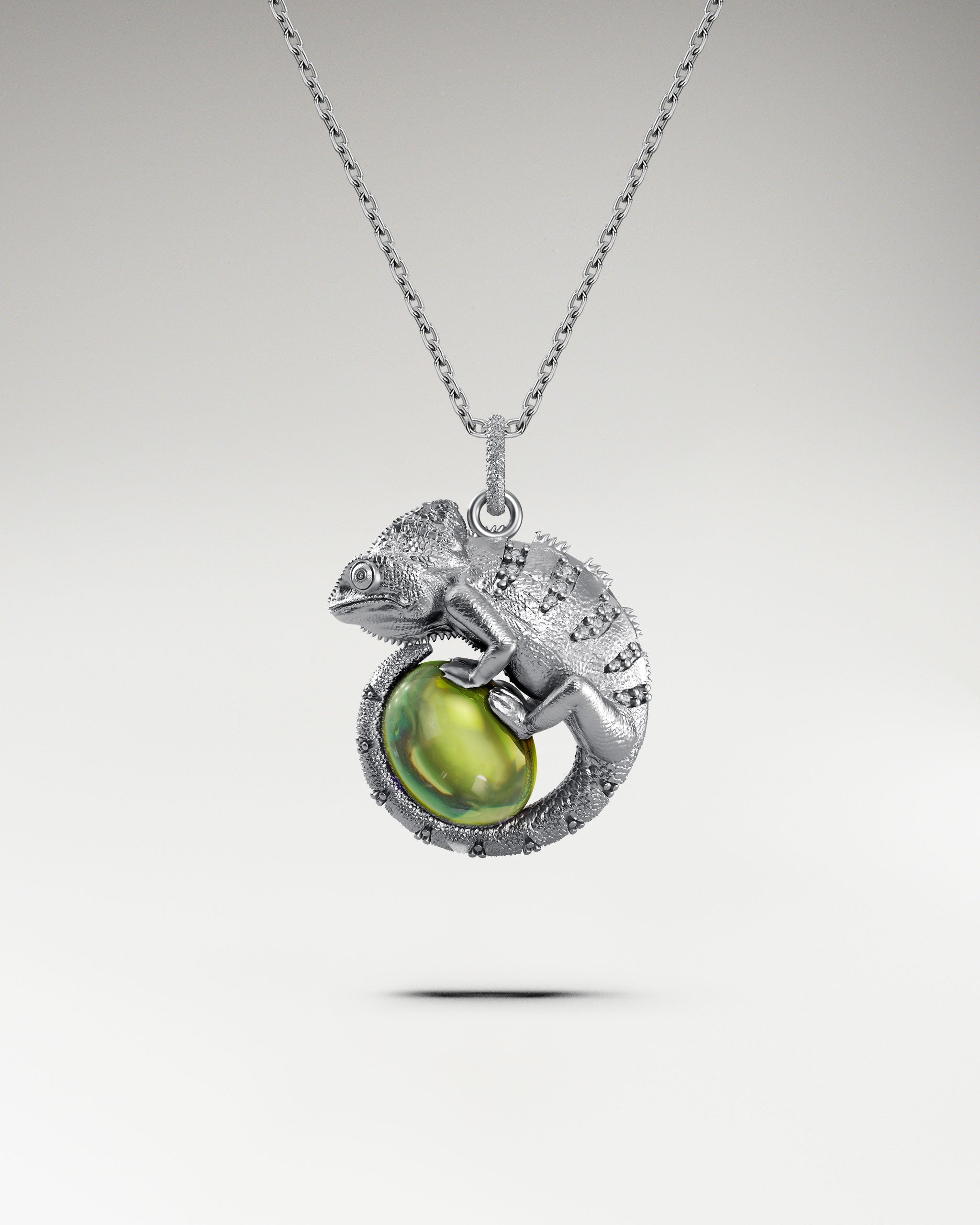Chameleon’s Embrace Pendant In Sterling Silver With Opal