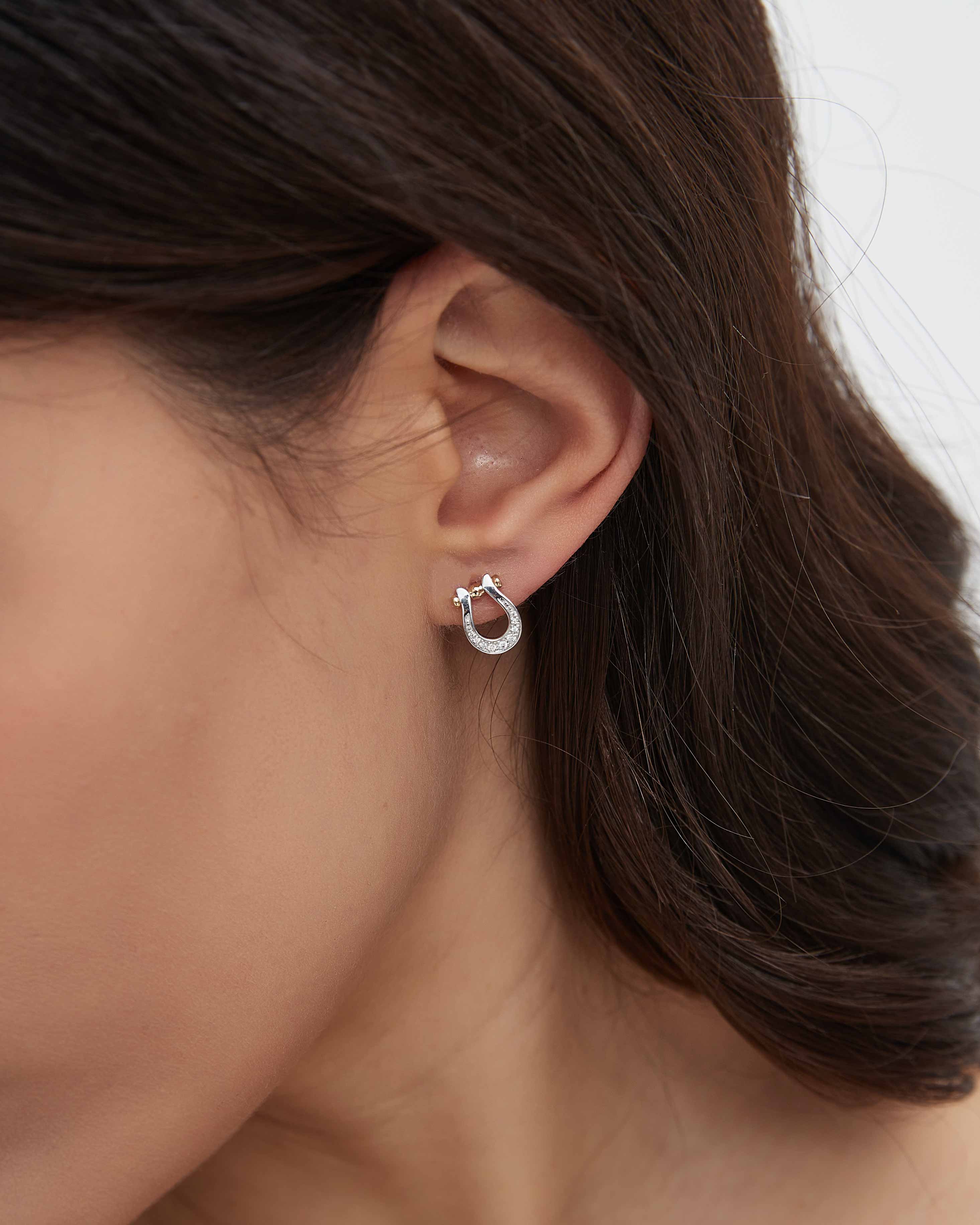 ゴールドとダイヤモンドのラッキー ホースシュー スタッド ピアス