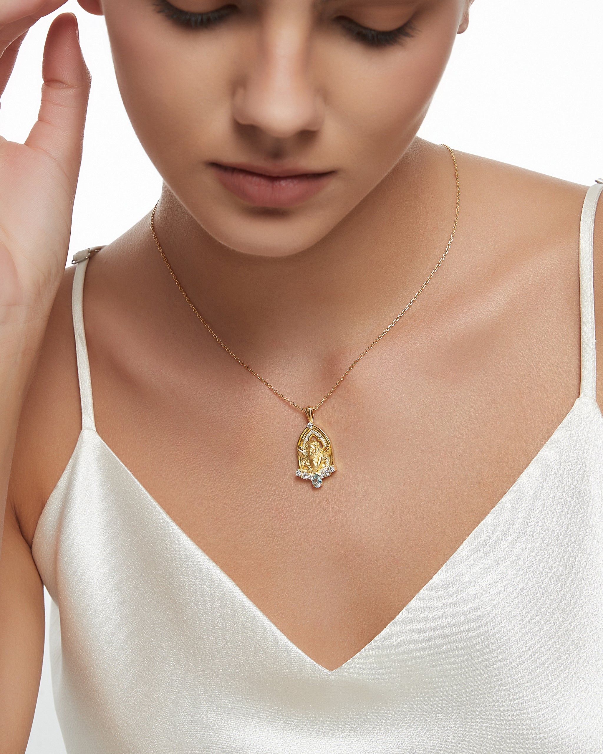 Celestarch Pendant Necklace in Sterling Silver with Topaz