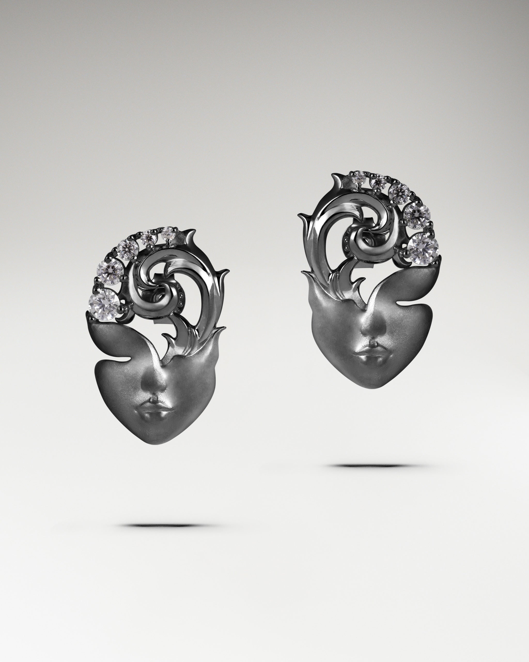 Muse Face Earrings In Sterling Silver