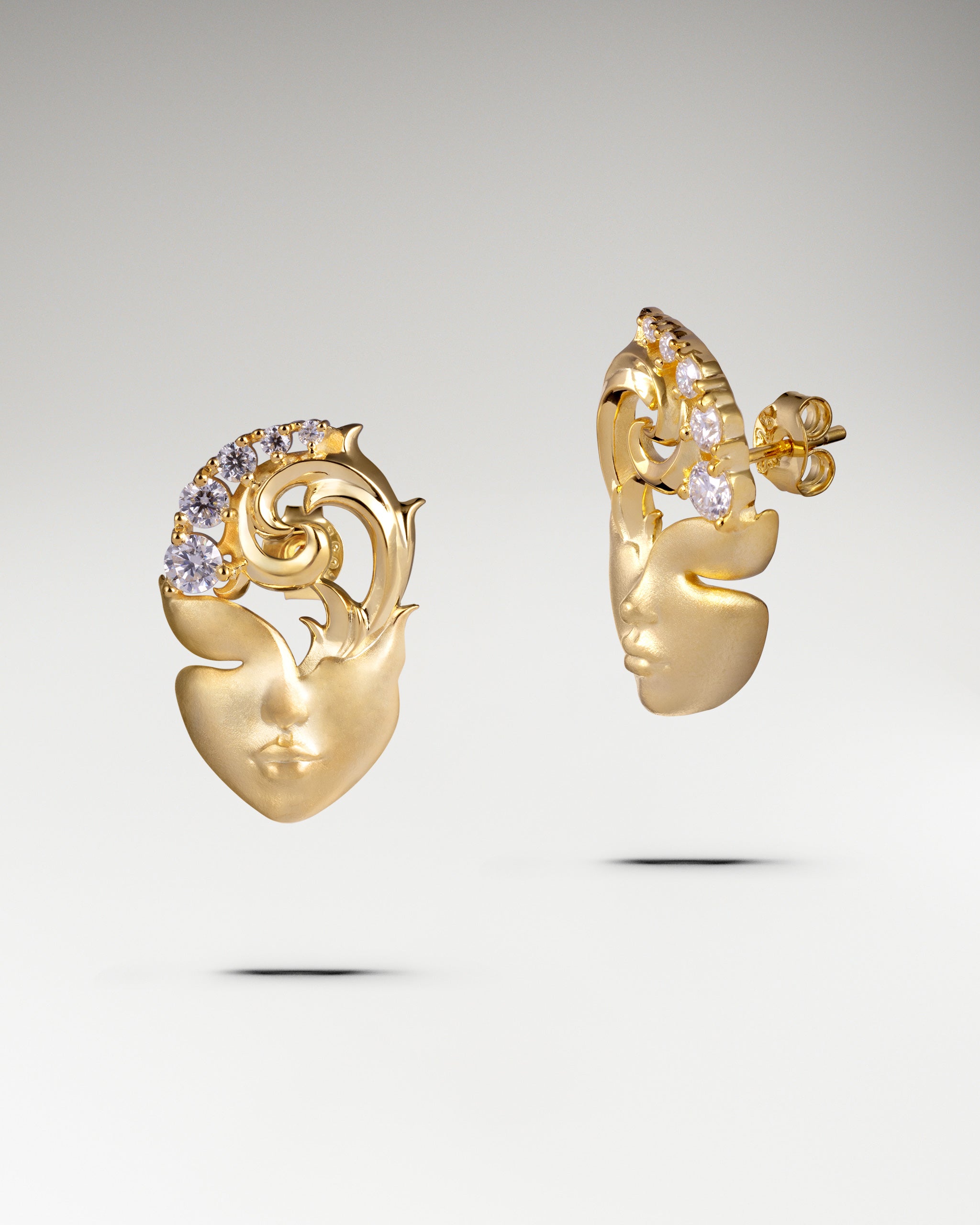 Muse Face Earrings In Sterling Silver