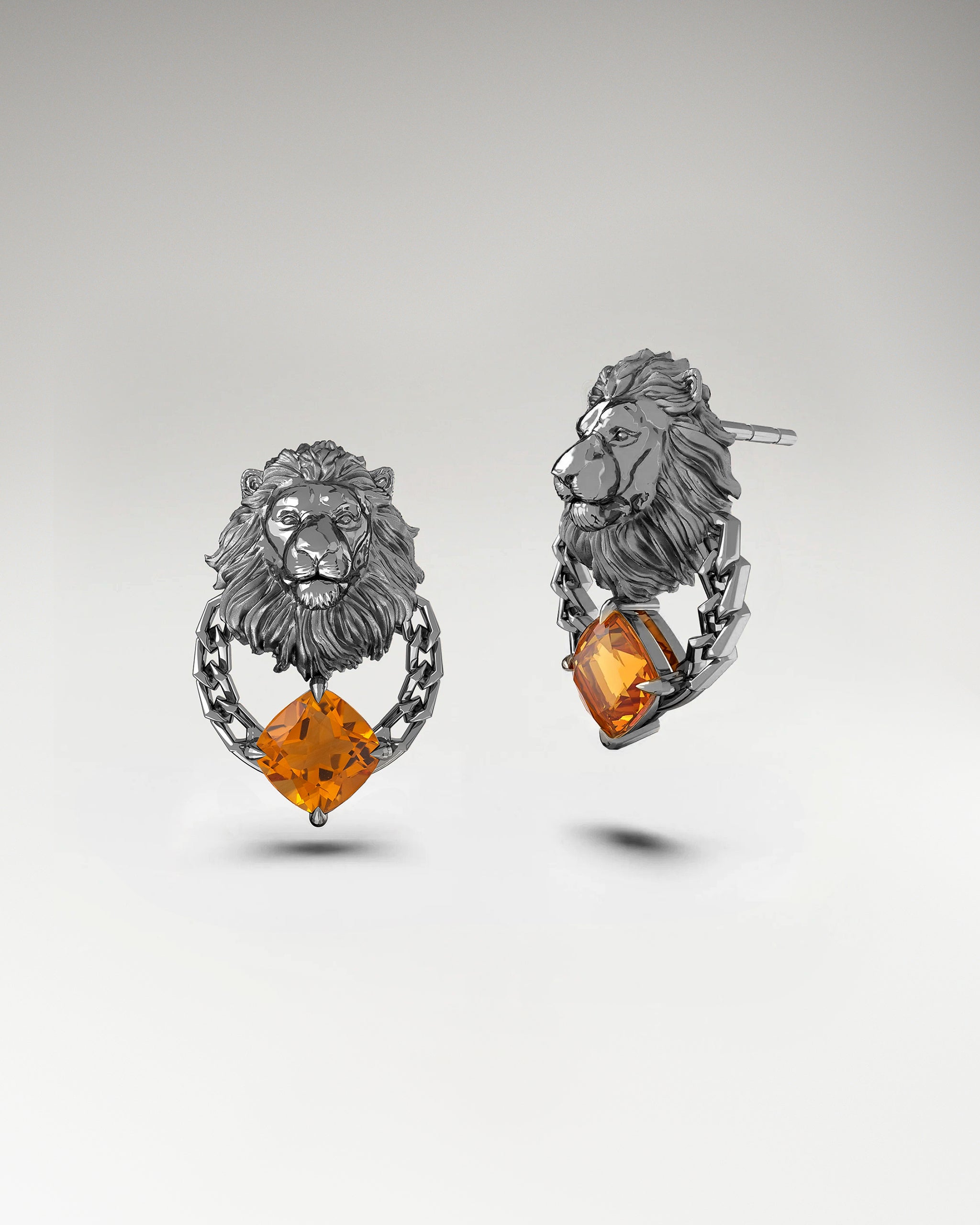 シトリンを使用したスターリングシルバーのレオ スタッド ピアス