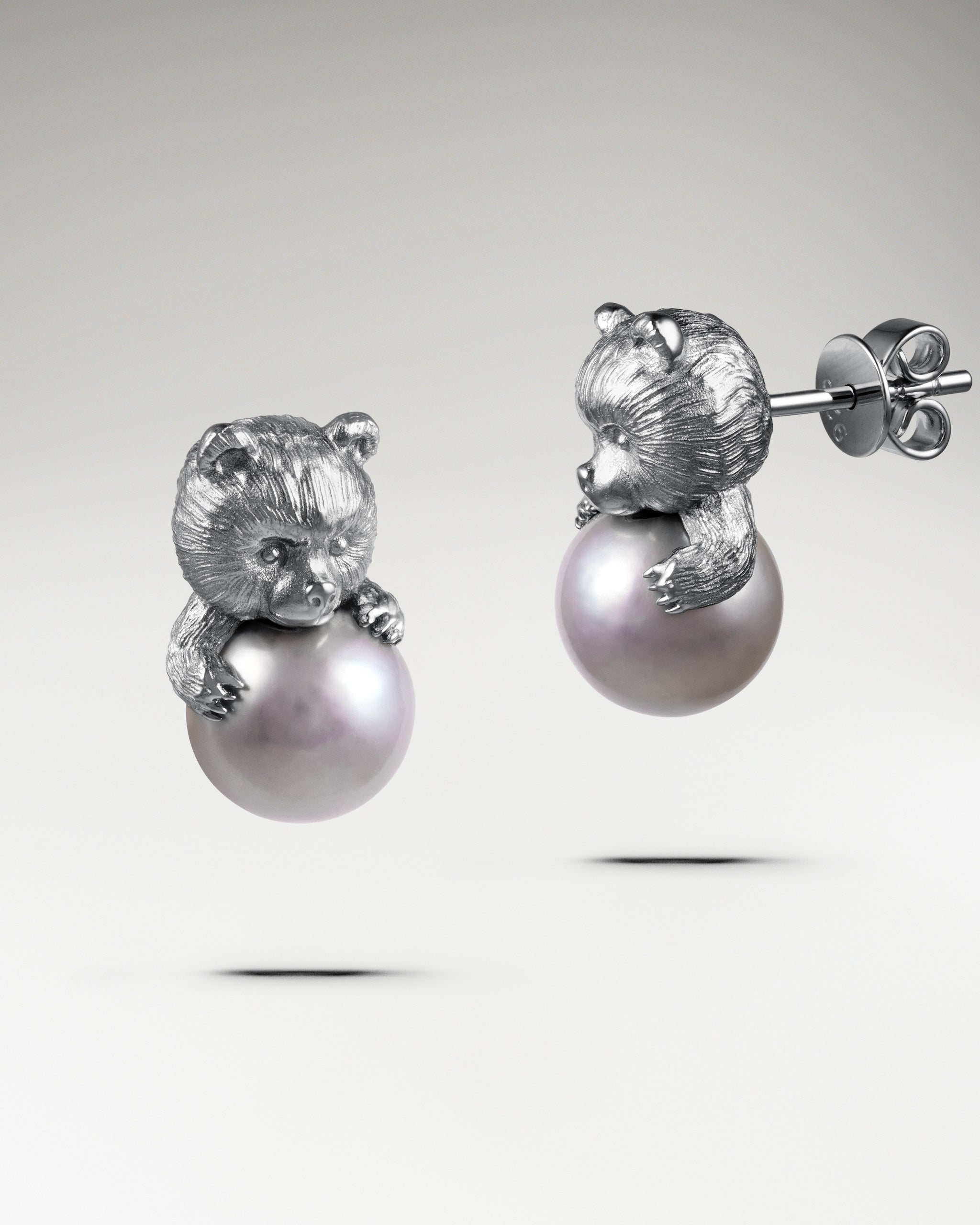 Bear Pearl Earrings In Sterling Silver With Pearls