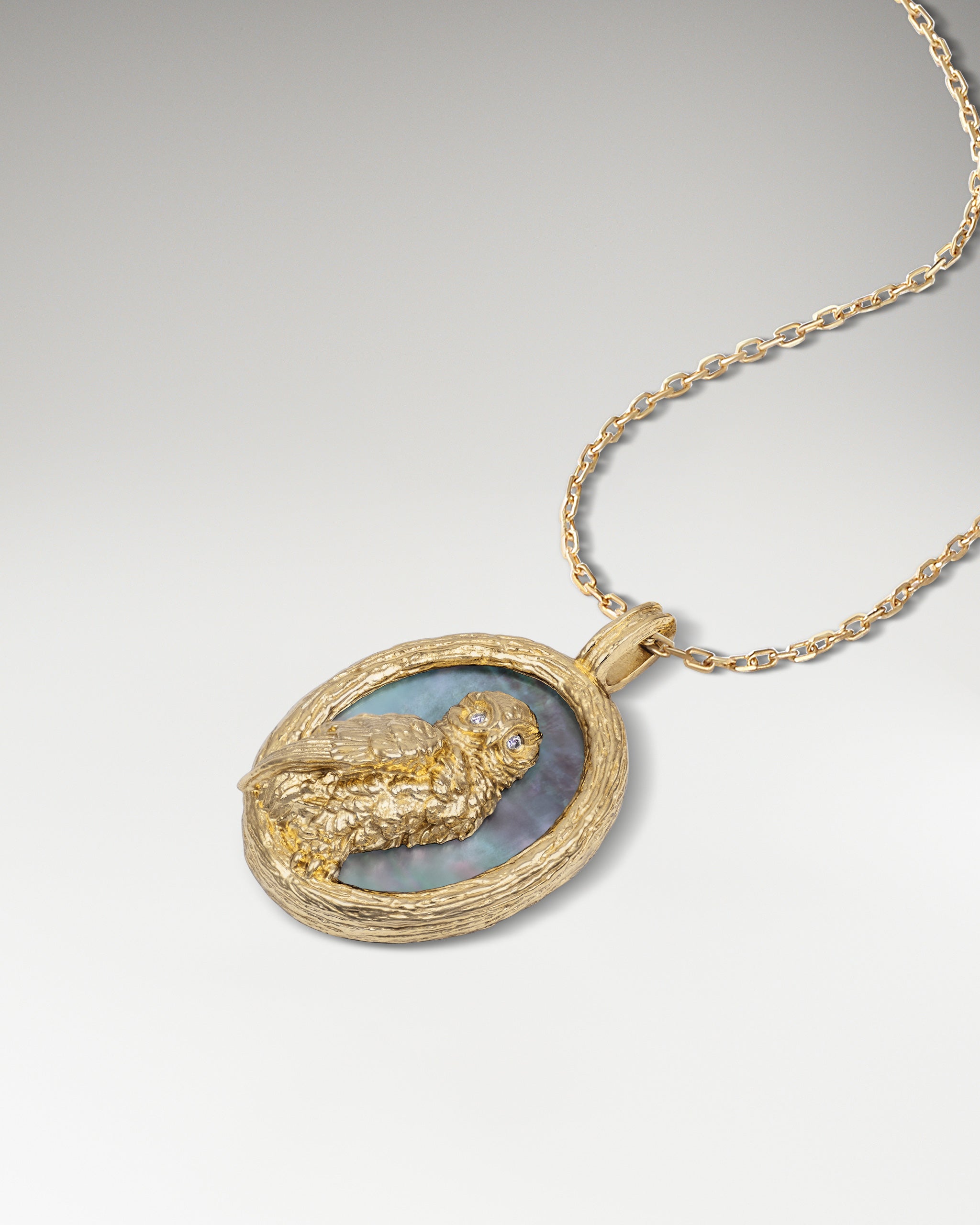 Forest Elf Necklace Pendant In Sterling Silver With Black Nacre