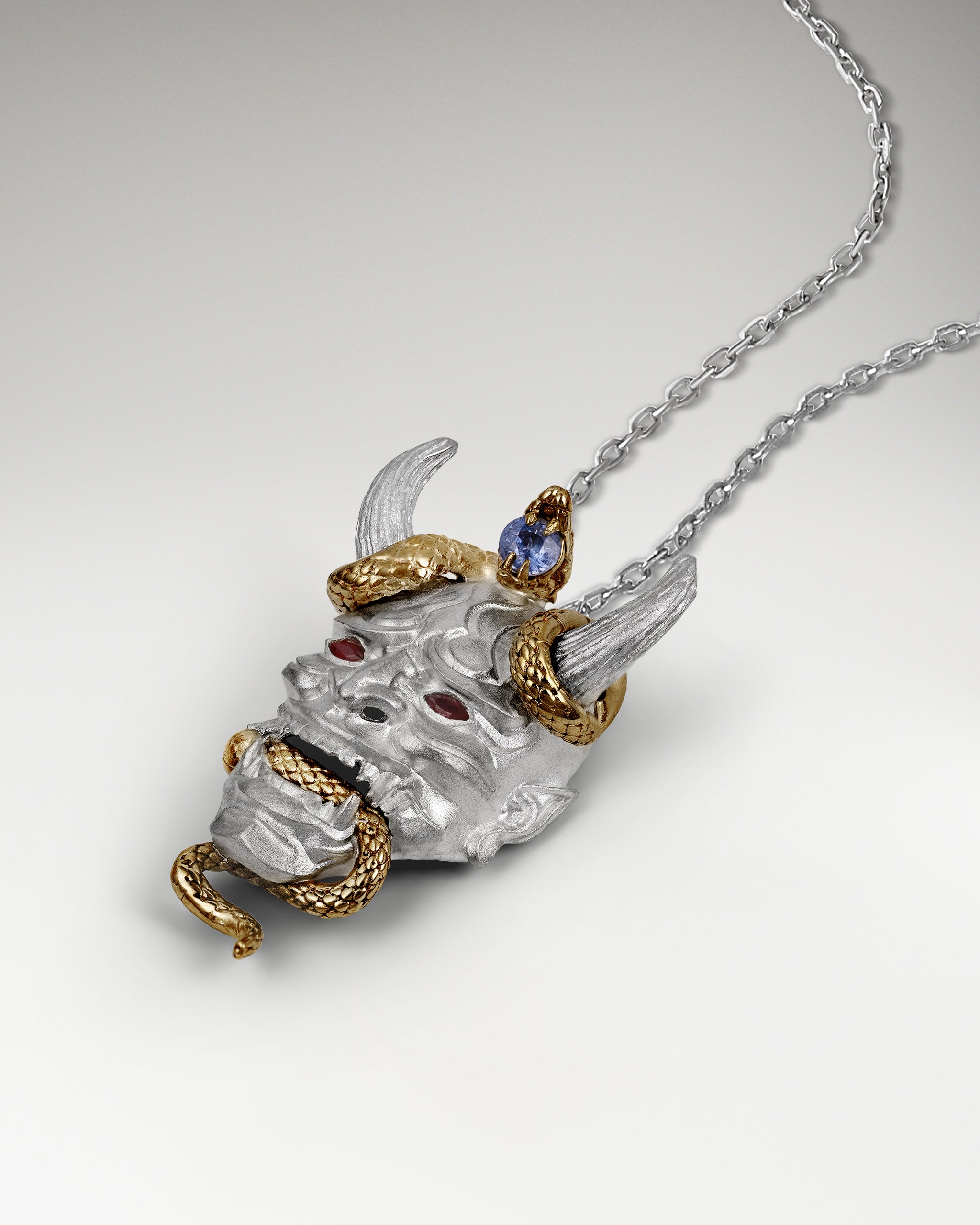 Orochi's Noh Pendant Necklace In Sterling Silver With Sapphire