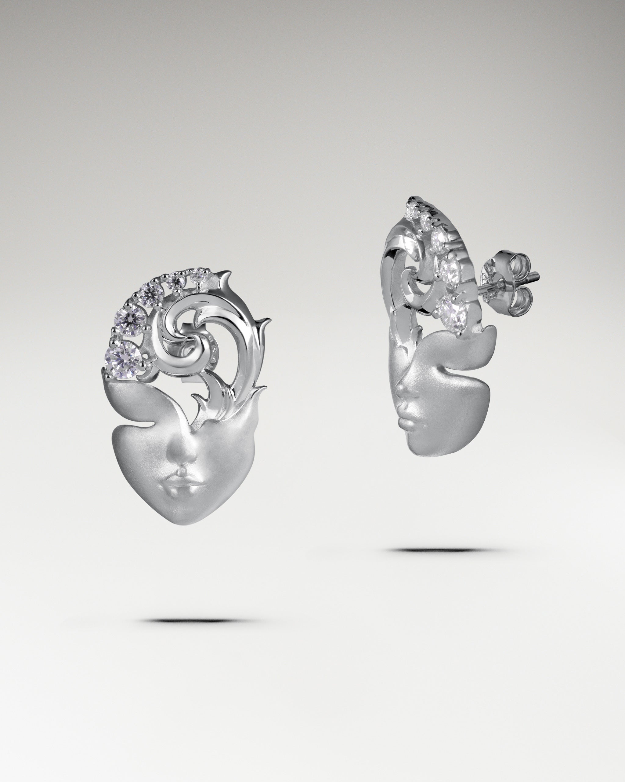 Muse Face Earrings In Sterling Silver