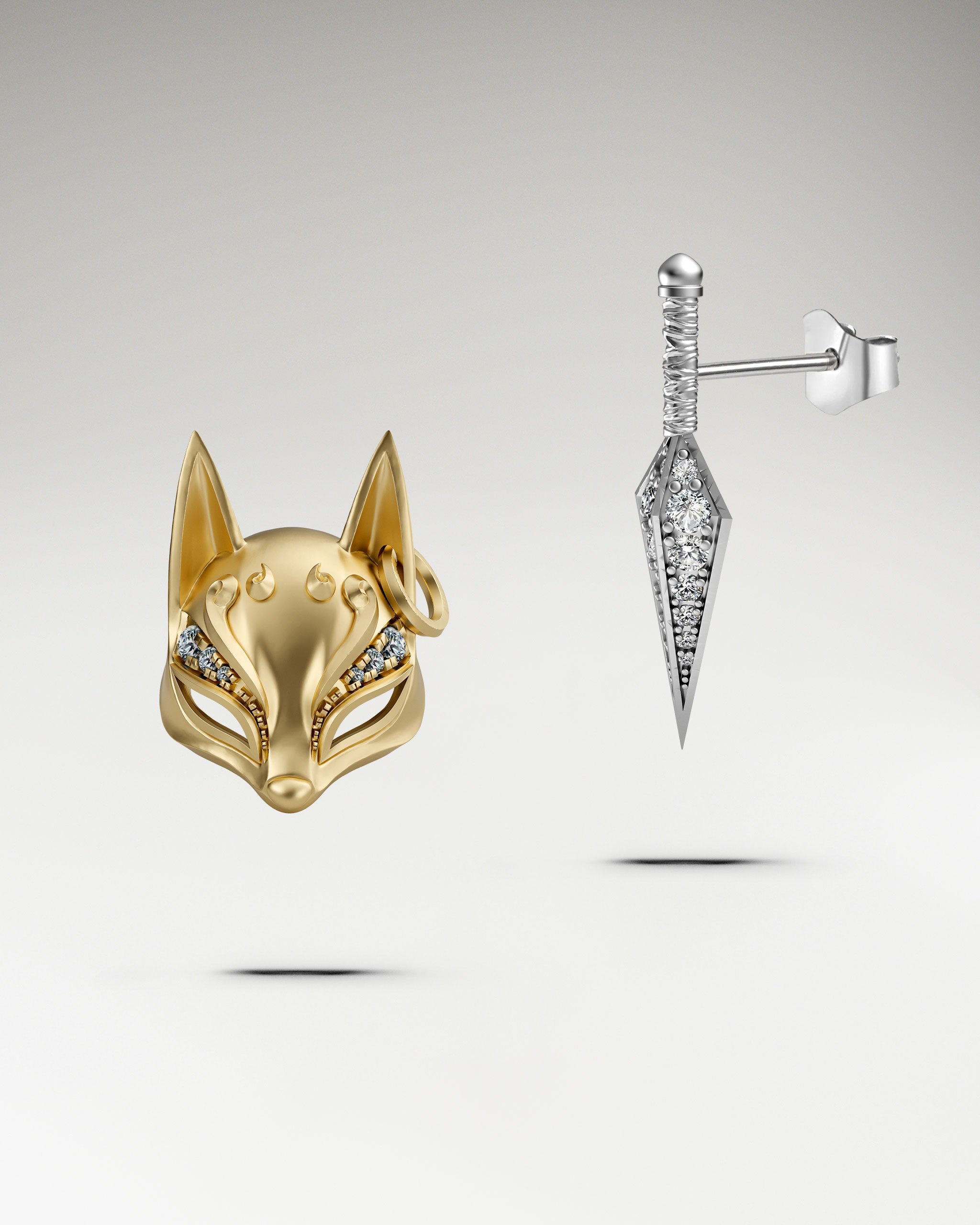 Kitsune Mask Earrings In Sterling Silver