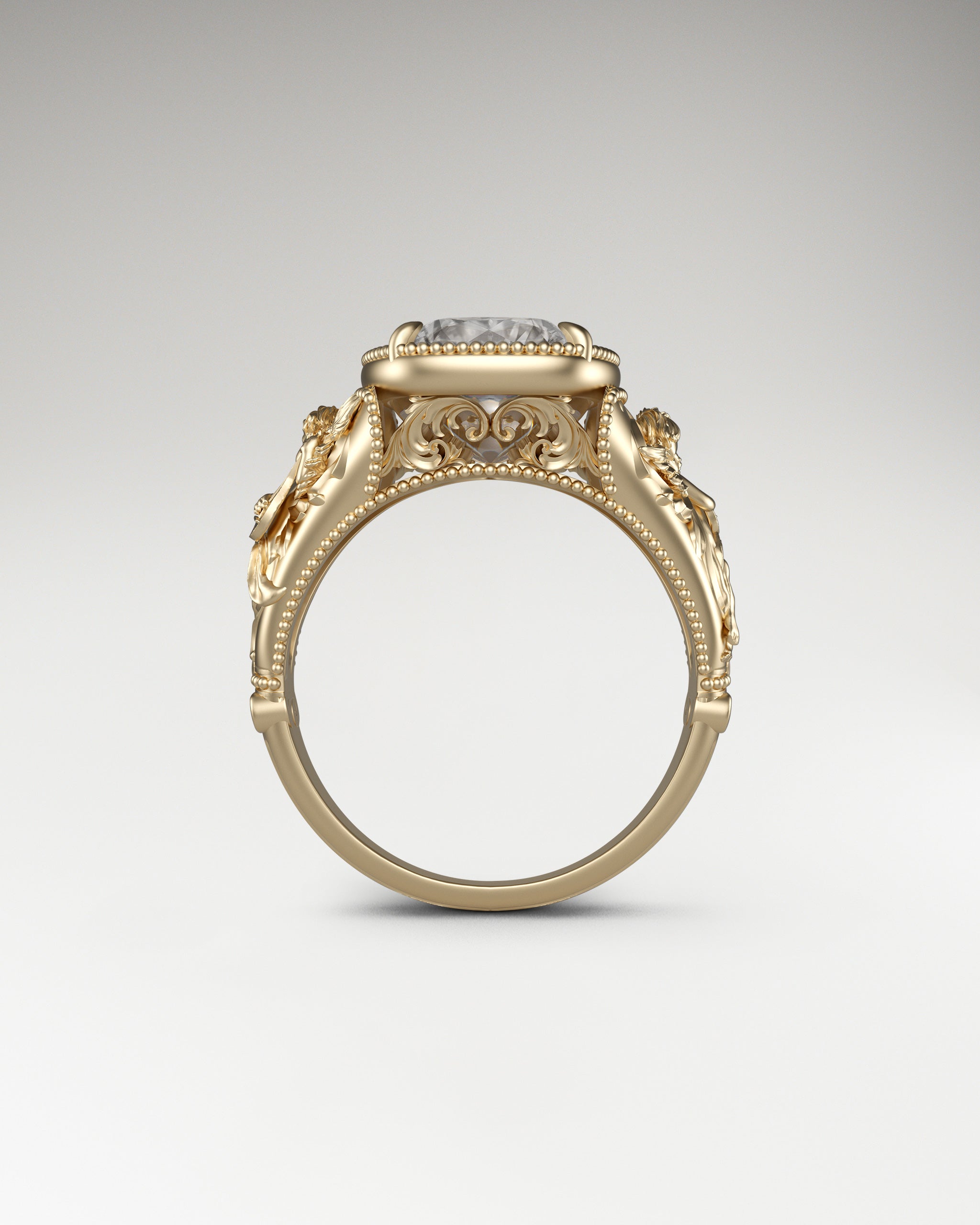 Angel Playing Lyre Ring In Sterling Silver With Moonstone