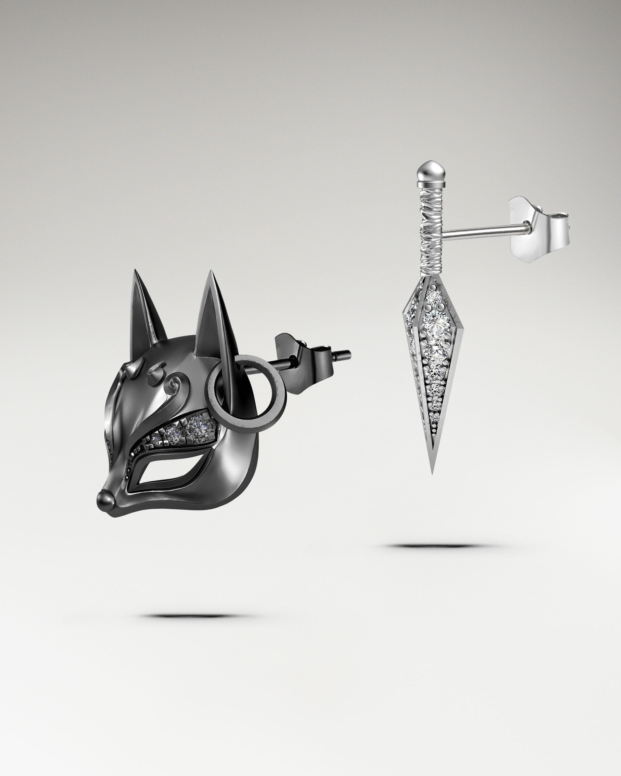 Kitsune Mask Earrings In Sterling Silver