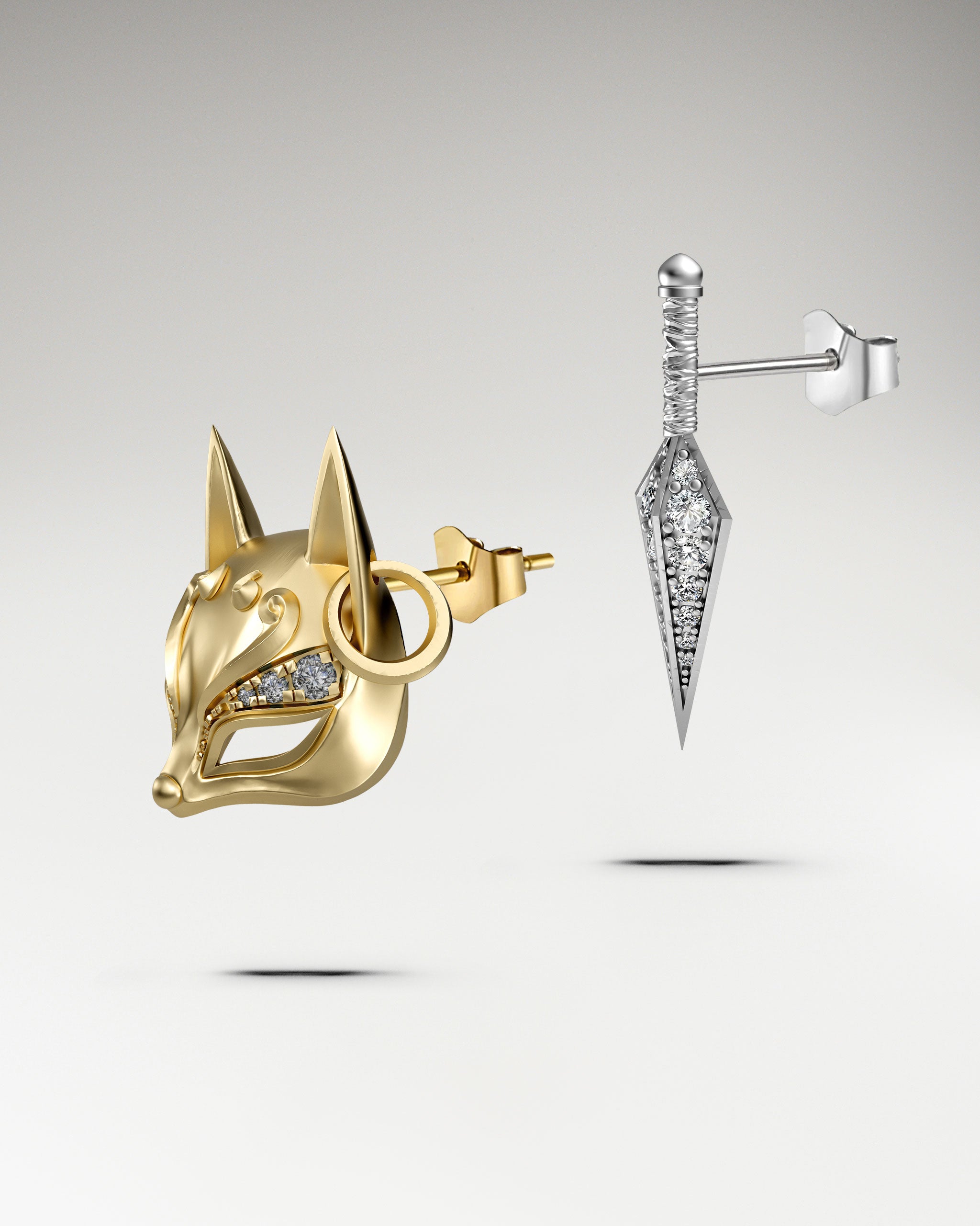 Kitsune Mask Earrings In Sterling Silver