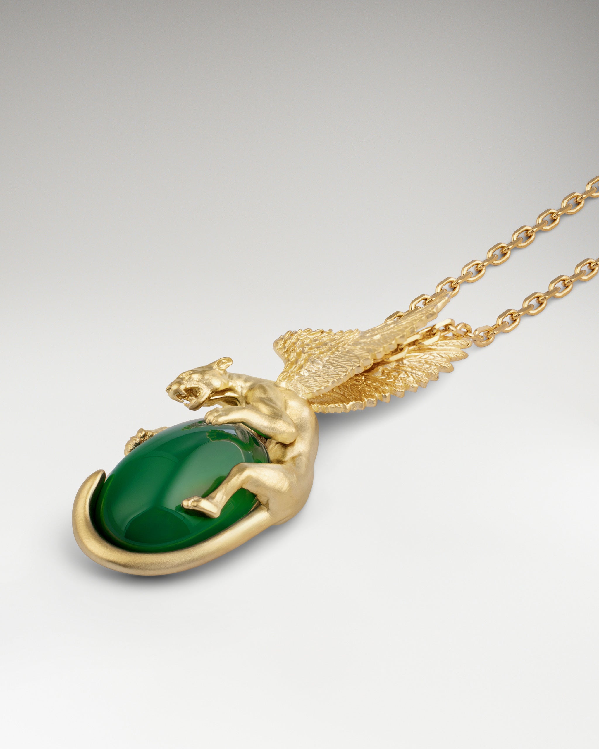 Winged Leopard Pendant In Sterling Silver With Chrysoprase