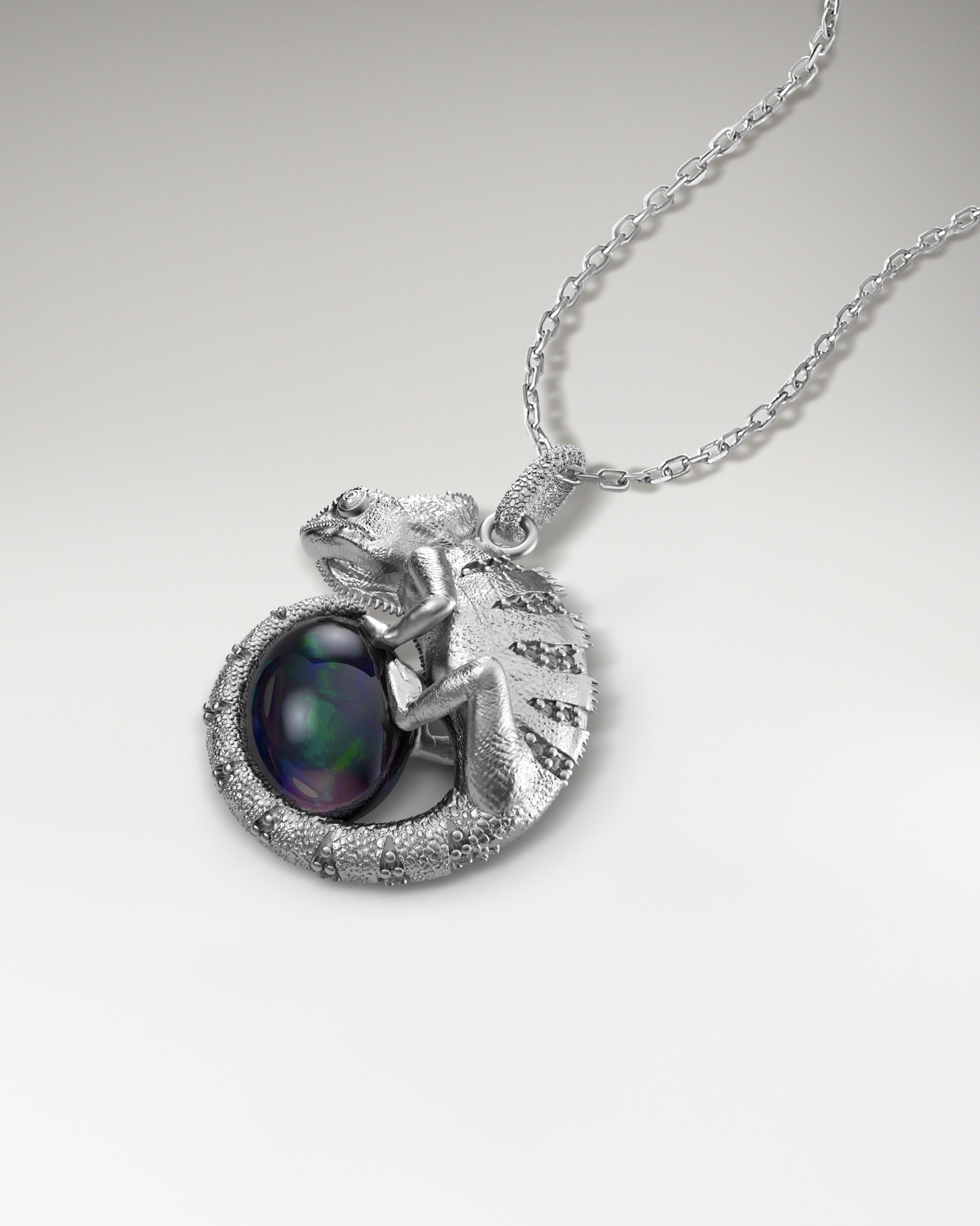 Chameleon’s Embrace Pendant In Sterling Silver With Opal