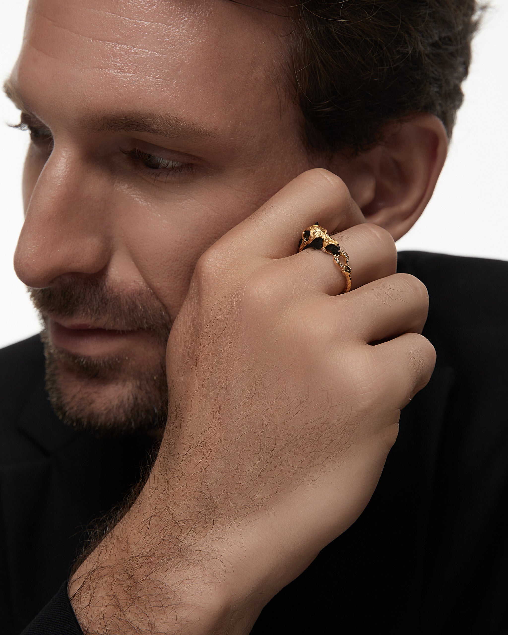 Bague Wild Range en argent sterling et agate noire avec moissanite