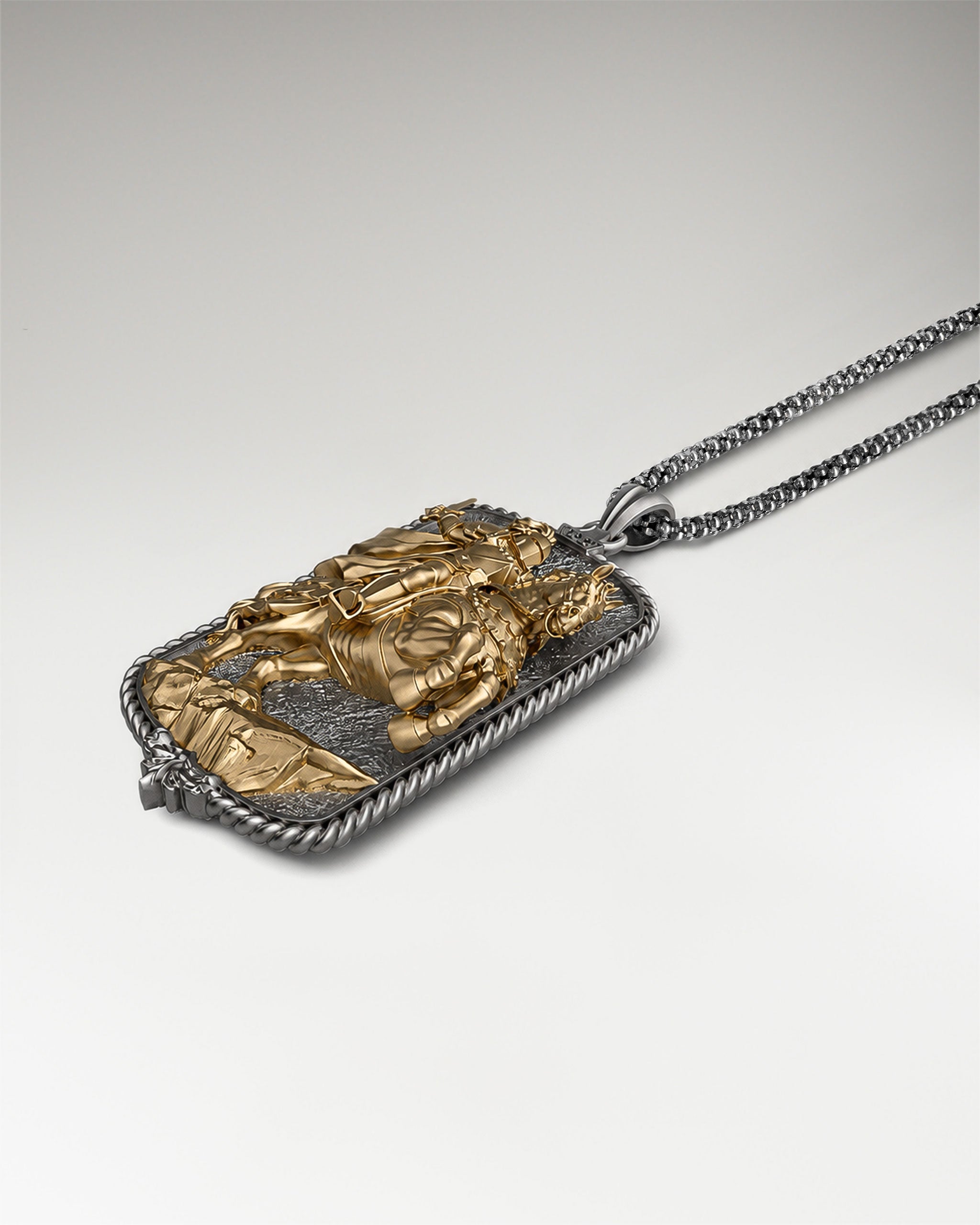 Knight Dog Tag Pendant In Sterling Silver