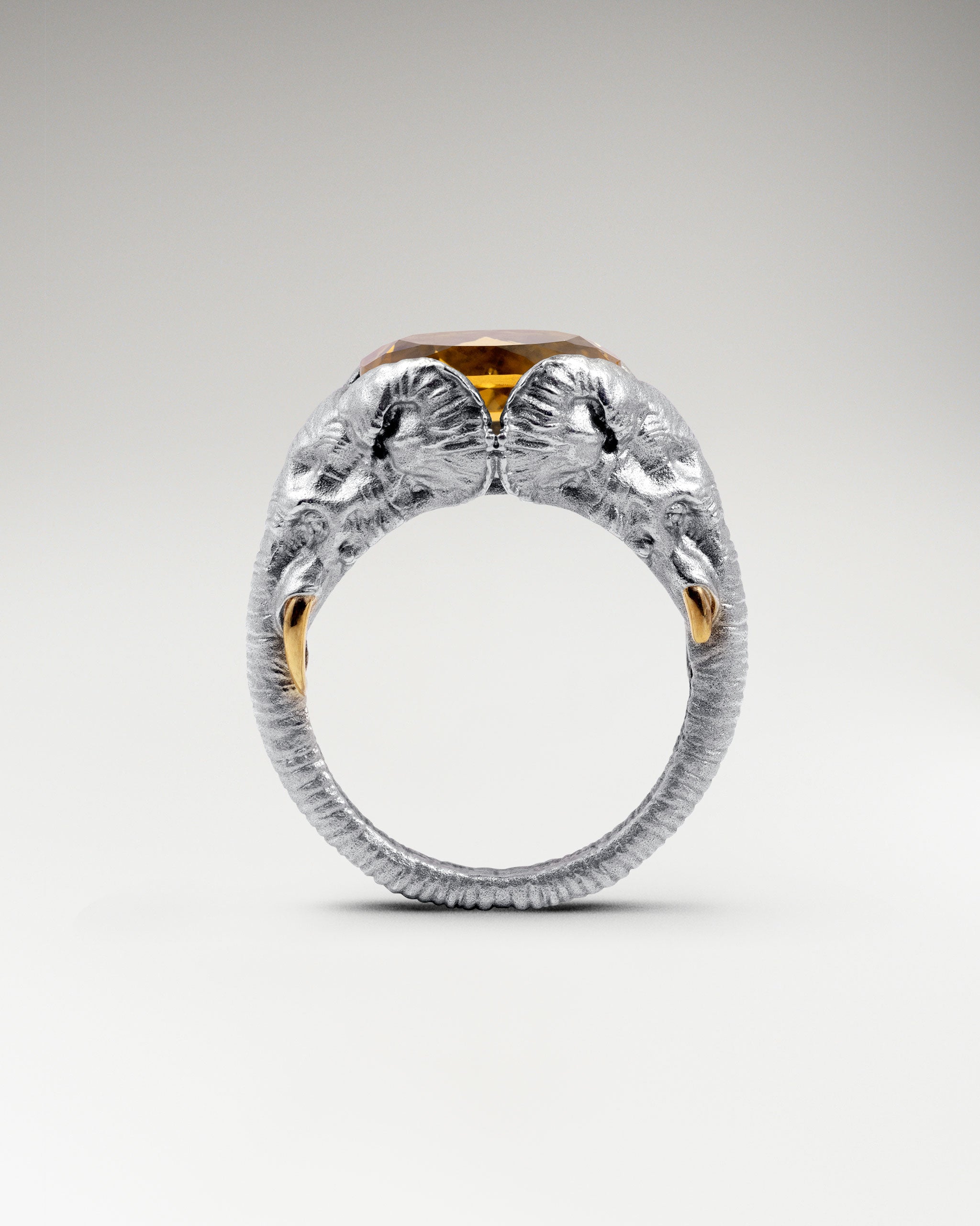 Elephant Guard Ring In Gold Vermeil With Citrine