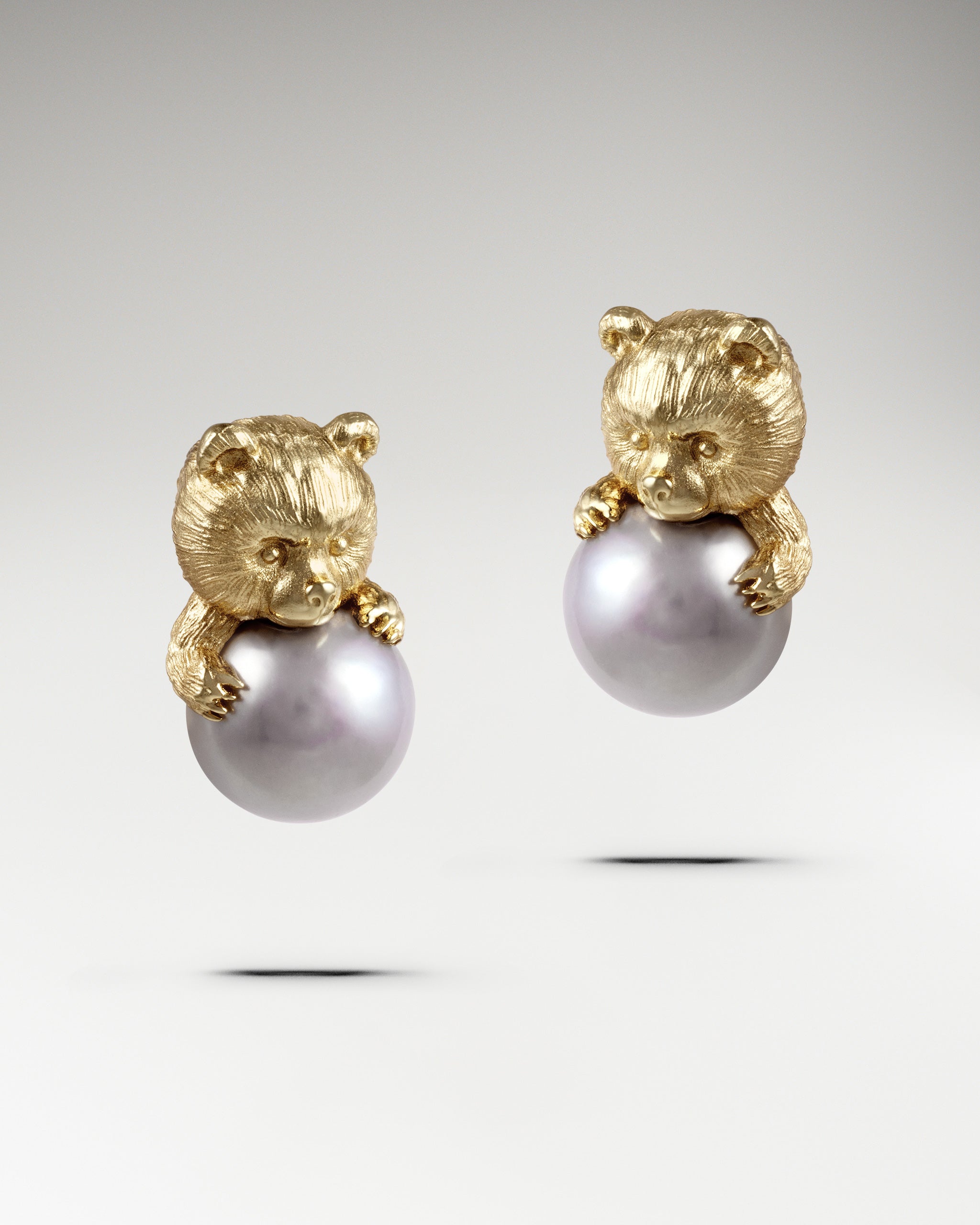 Bear Pearl Earrings In Sterling Silver With Pearls