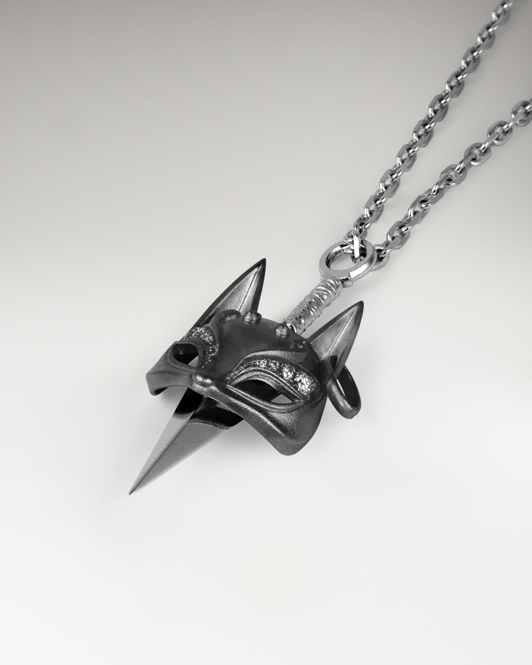 Kitsune Mask Pendant Necklace In Sterling Silver