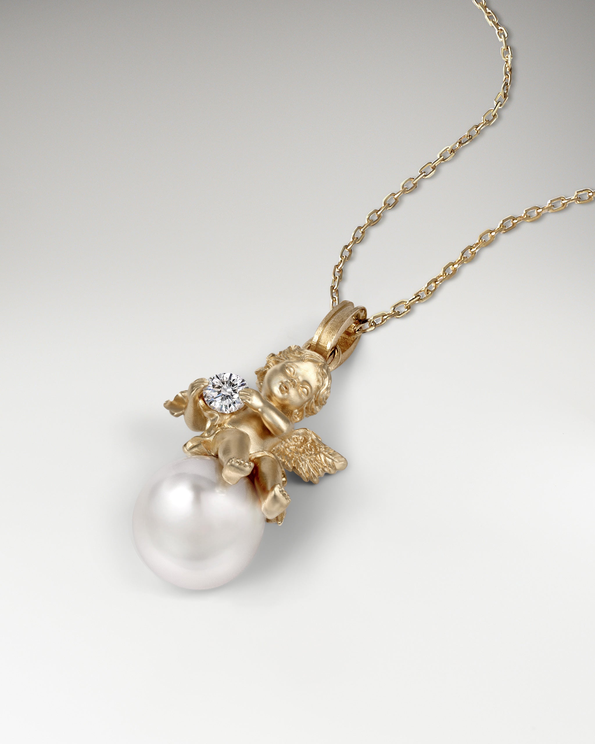 Starlit Angel Pendant Necklace In Gold Vermeil With Pearl