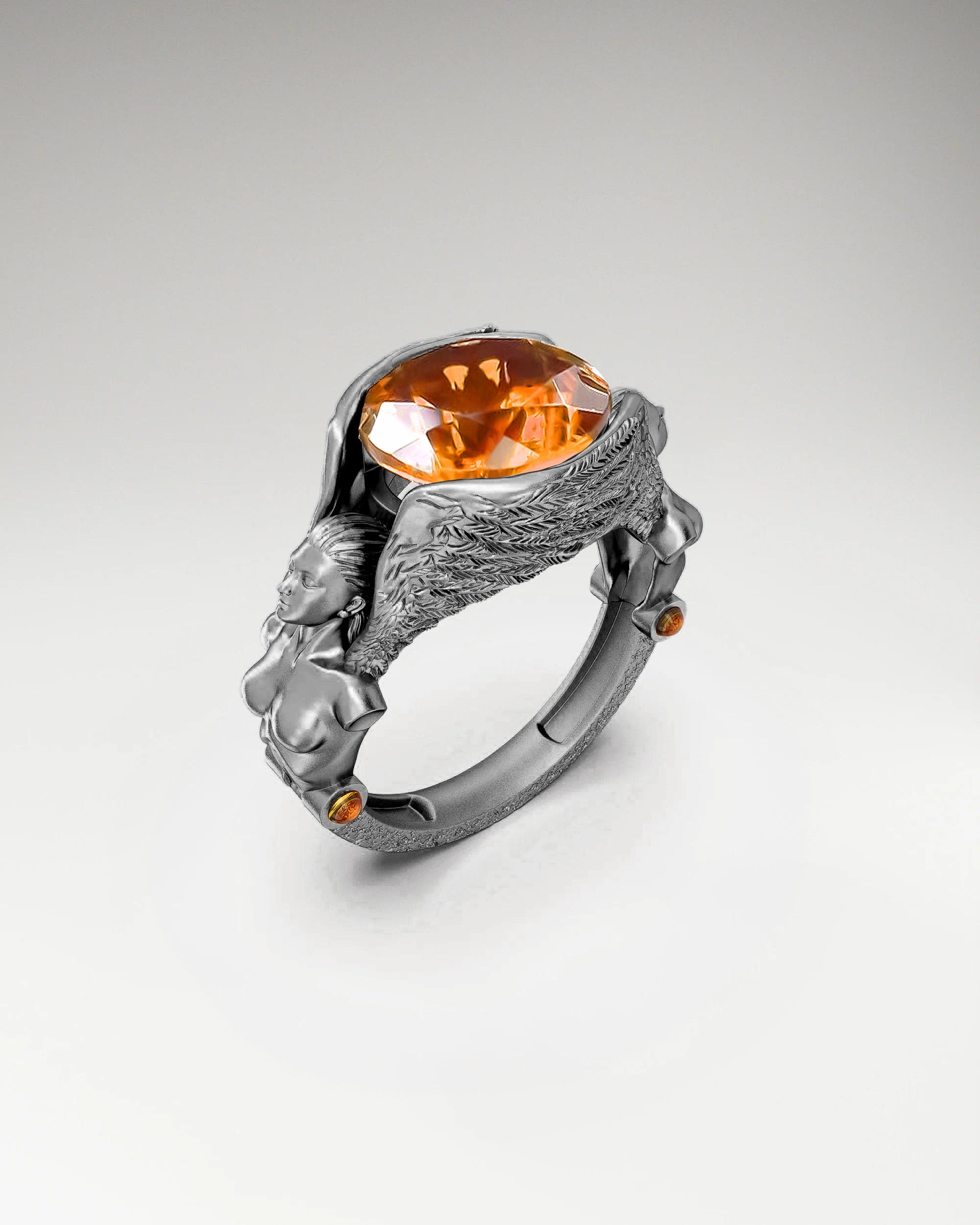 Great Angel Ring In Sterling Silver With Citrine