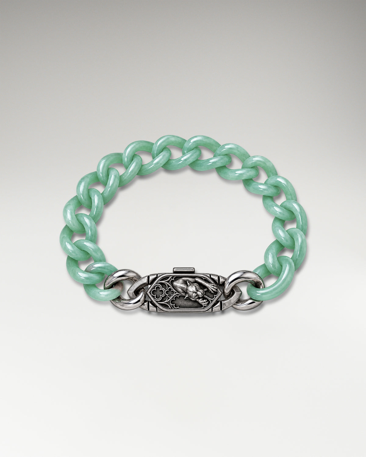 Dusk Guardian Clasp In Sterling Silver With Jade Cuban Link