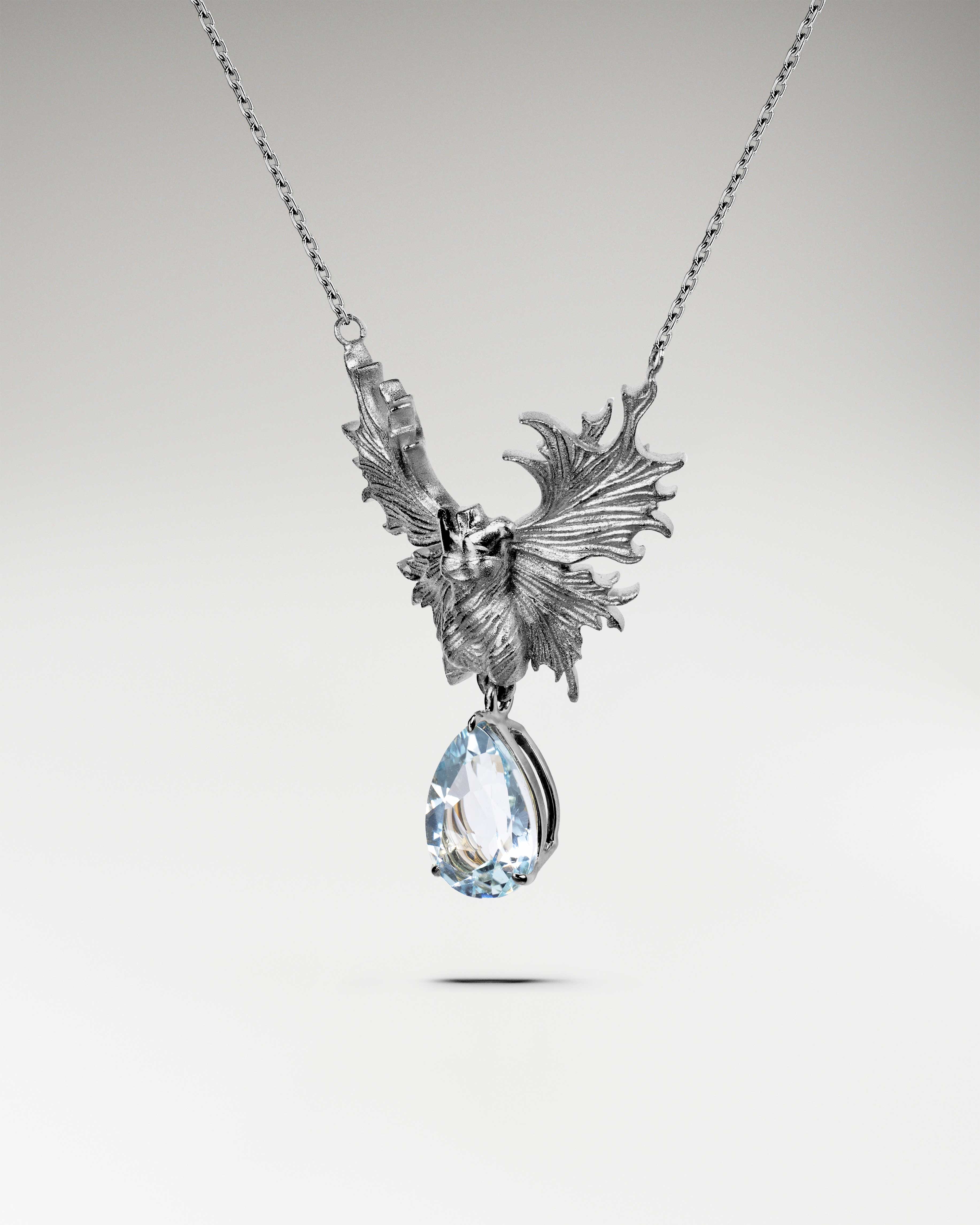 Guardian Angel Necklace In Sterling Silver With Blue Topaz (Special Offer)