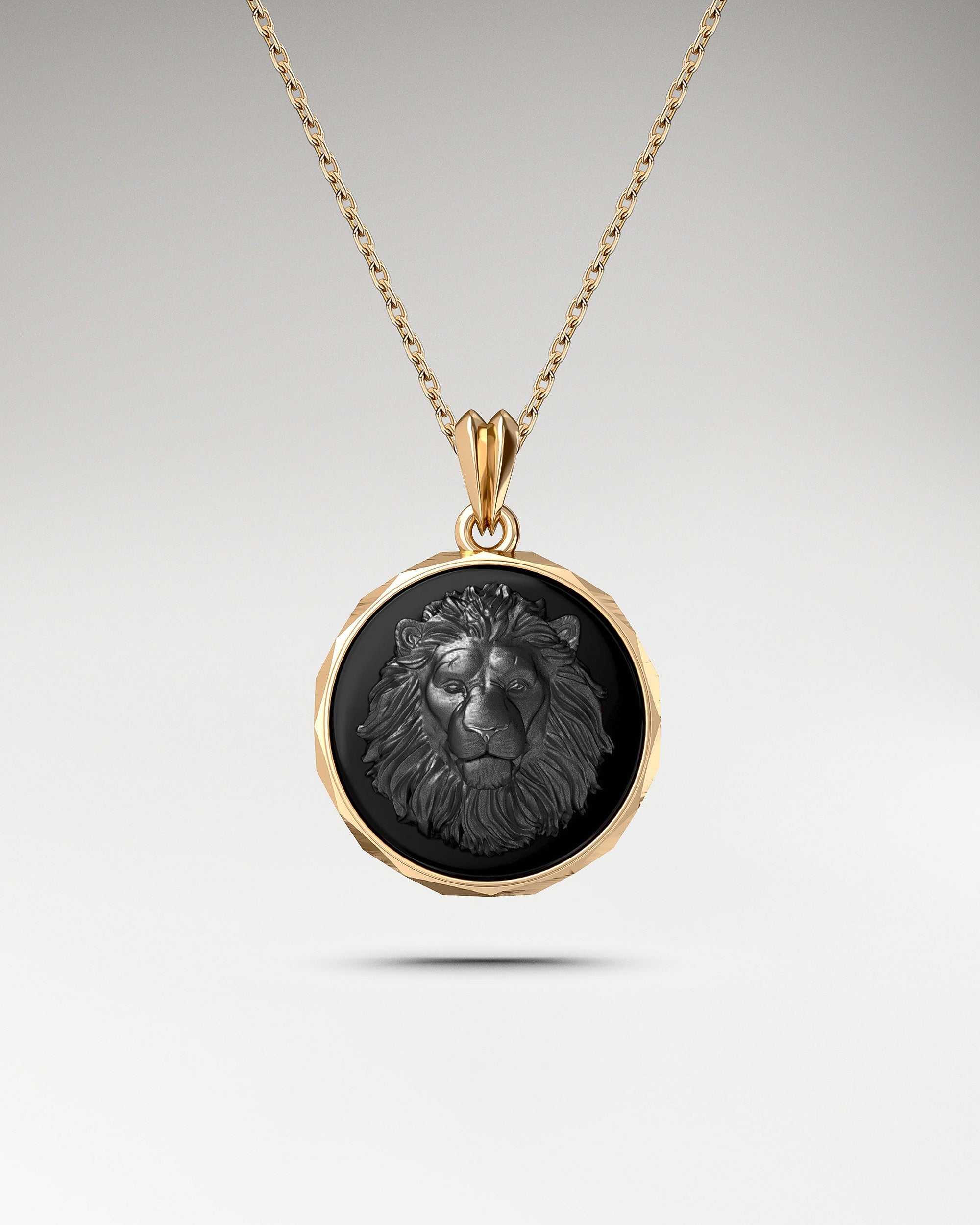 アビス ライオン ペンダント ネックレス (ブラック アゲート付きスターリング シルバー)
