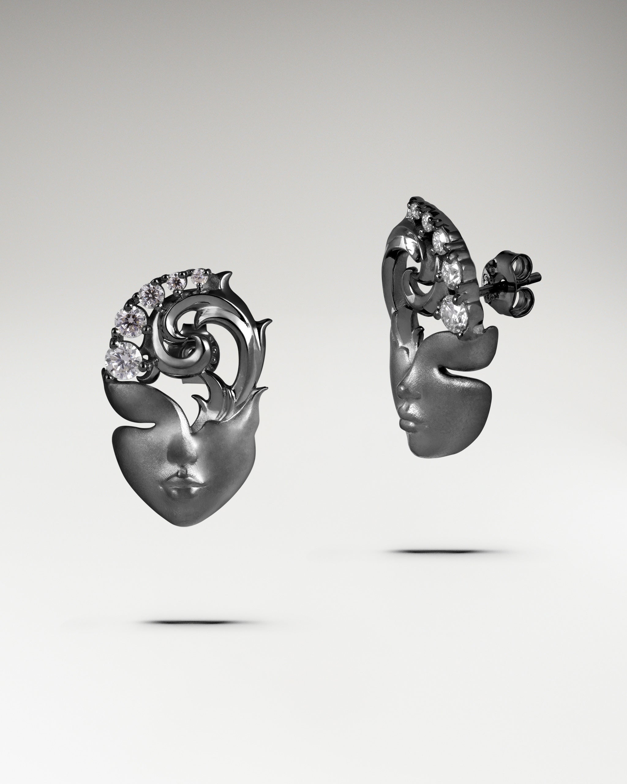 Muse Face Earrings In Sterling Silver