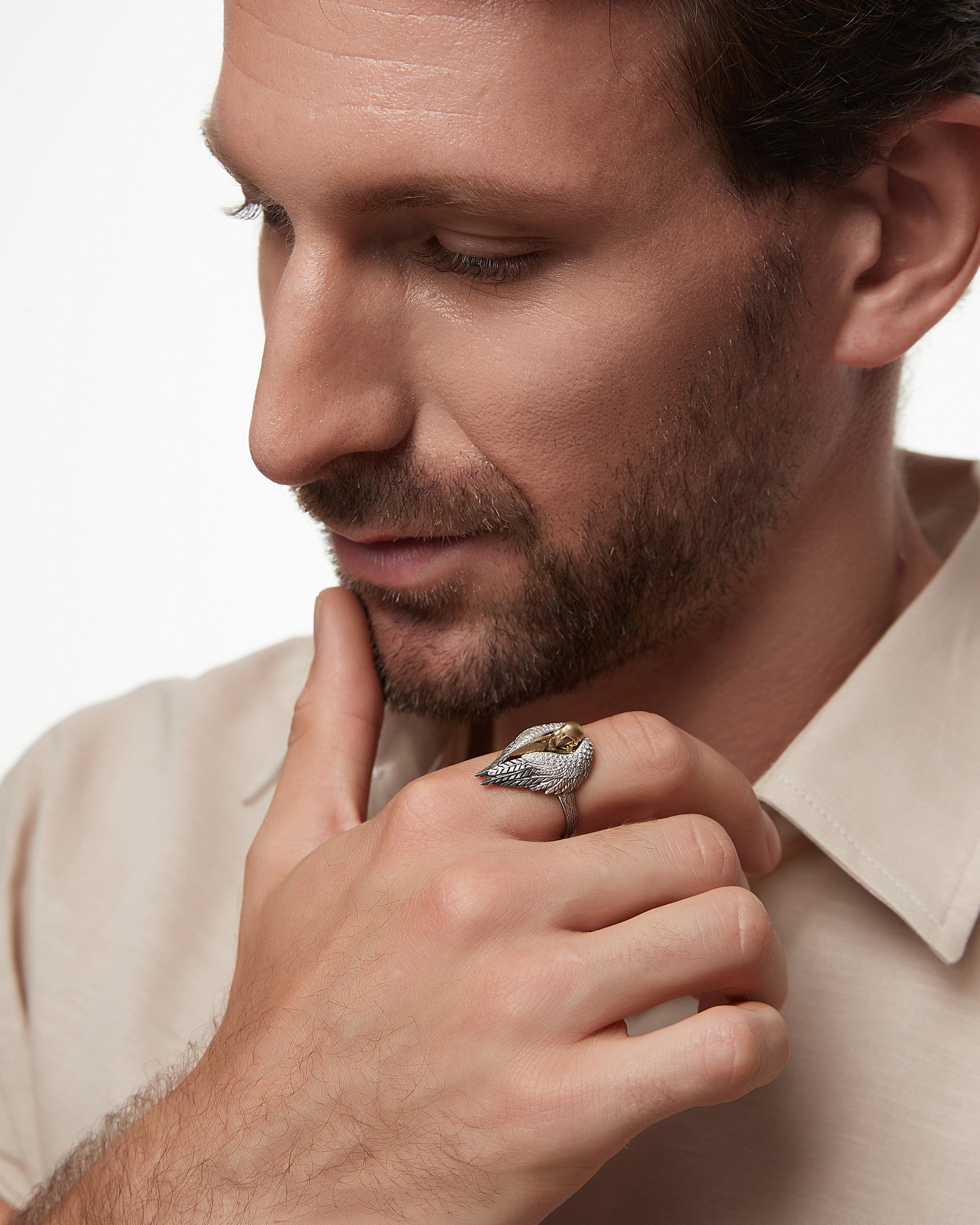 Feathered Relic Ring In Sterling Silver