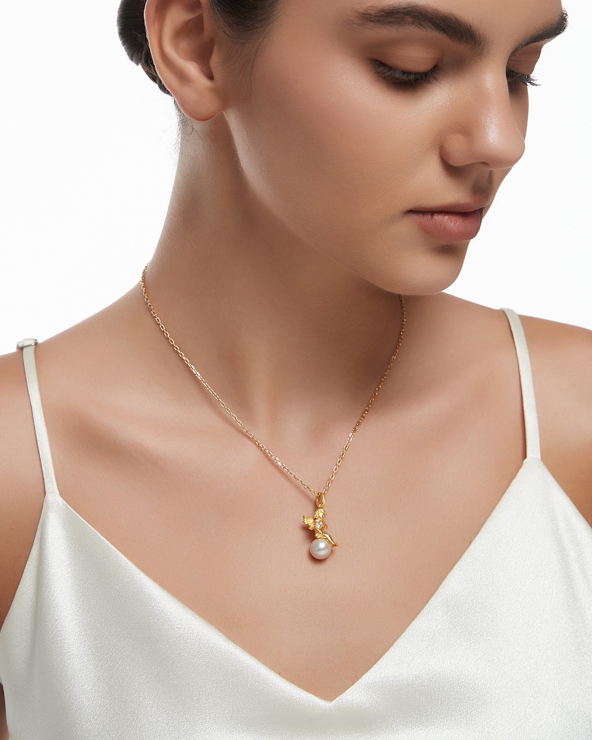 Starlit Angel Pendant Necklace In Gold Vermeil With Pearl