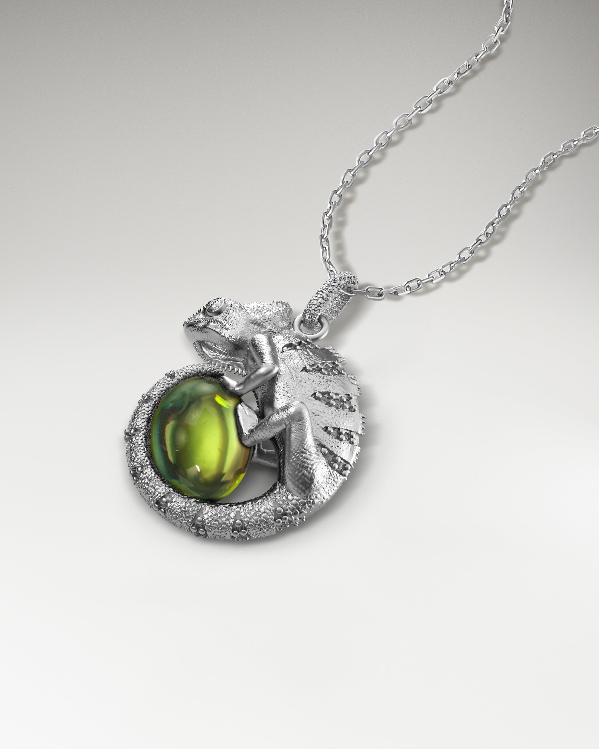 Chameleon’s Embrace Pendant In Sterling Silver With Opal