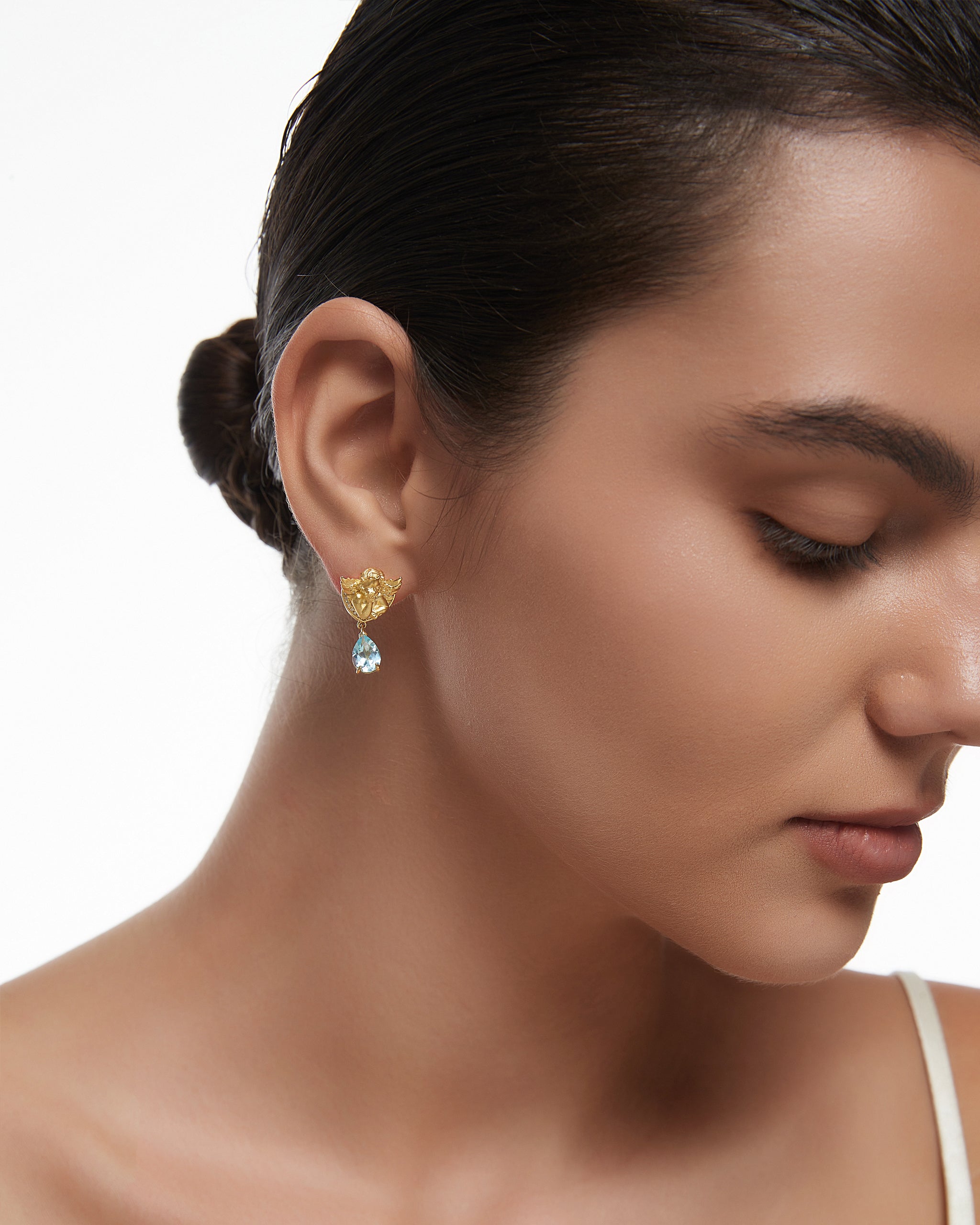 Winged Serenity Earrings In Gold Vermeil With Topaz