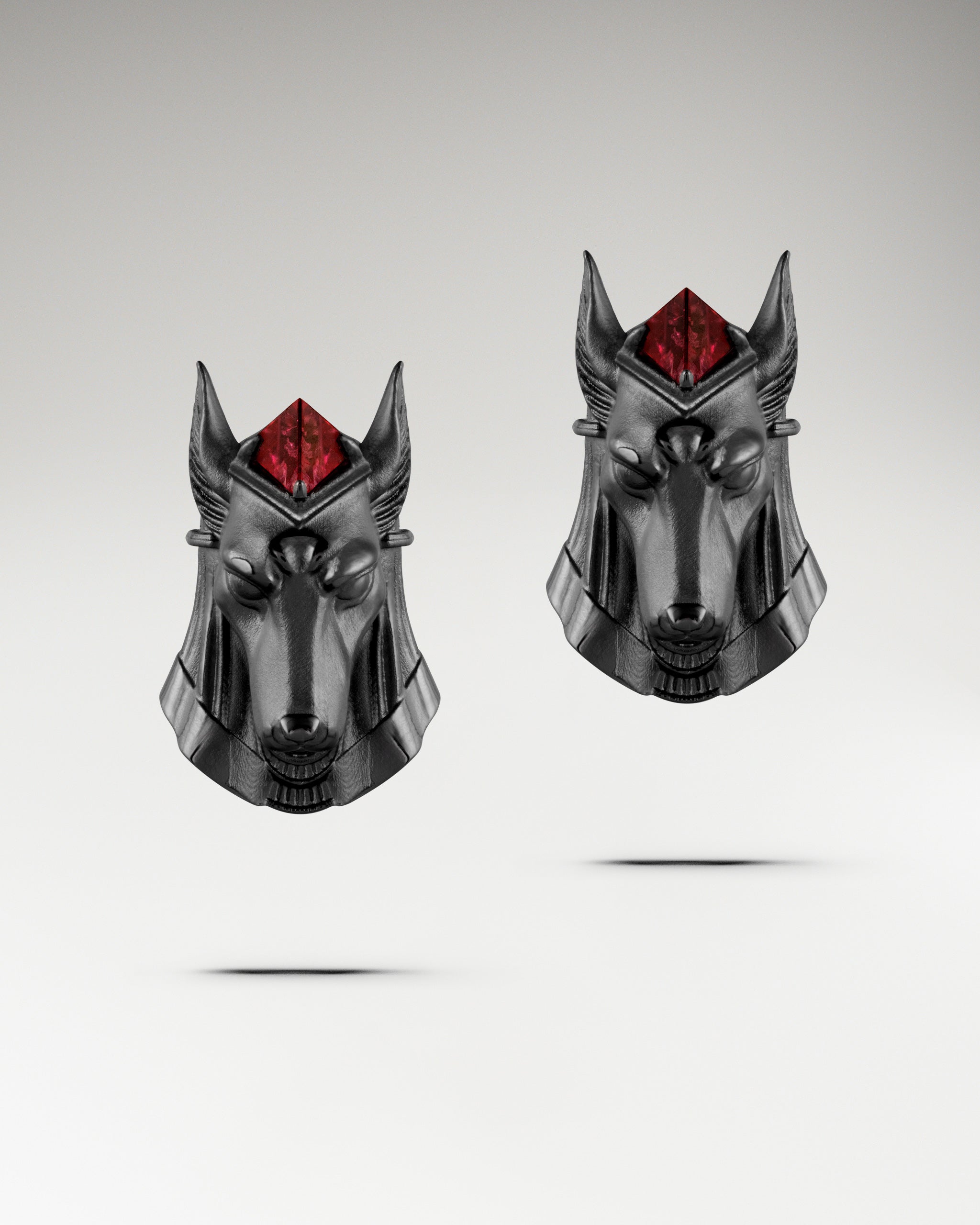 Anubis Guardian Earrings In Sterling Silver With Garnet