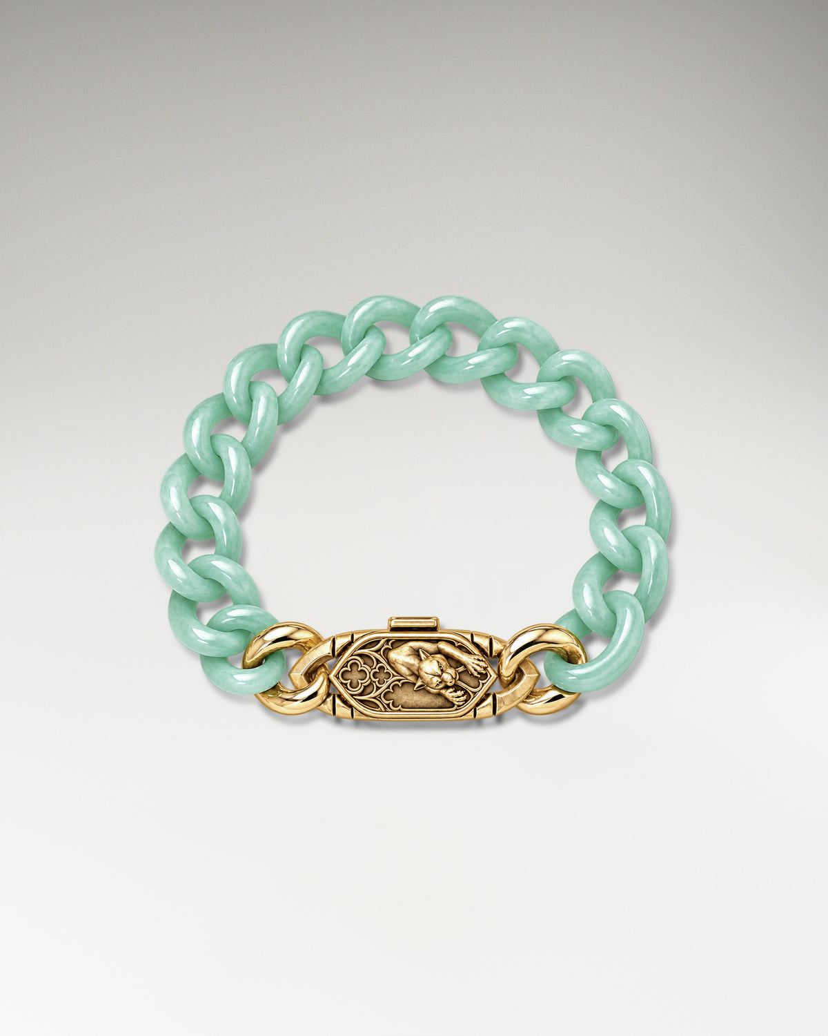 Dusk Guardian Clasp In Sterling Silver With Jade Cuban Link