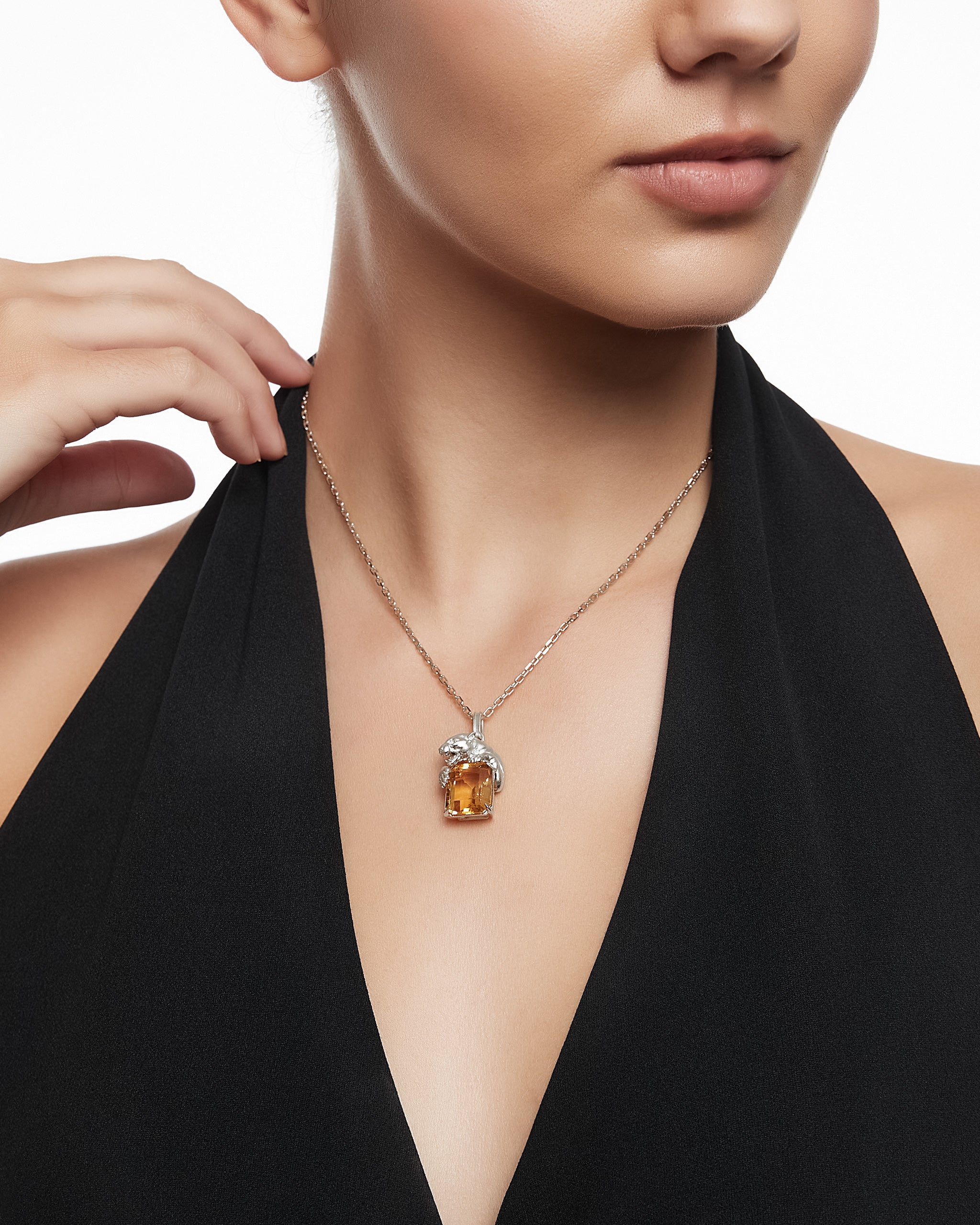 Savanna Sculptural Pendant Necklace In Sterling Silver & Citrine