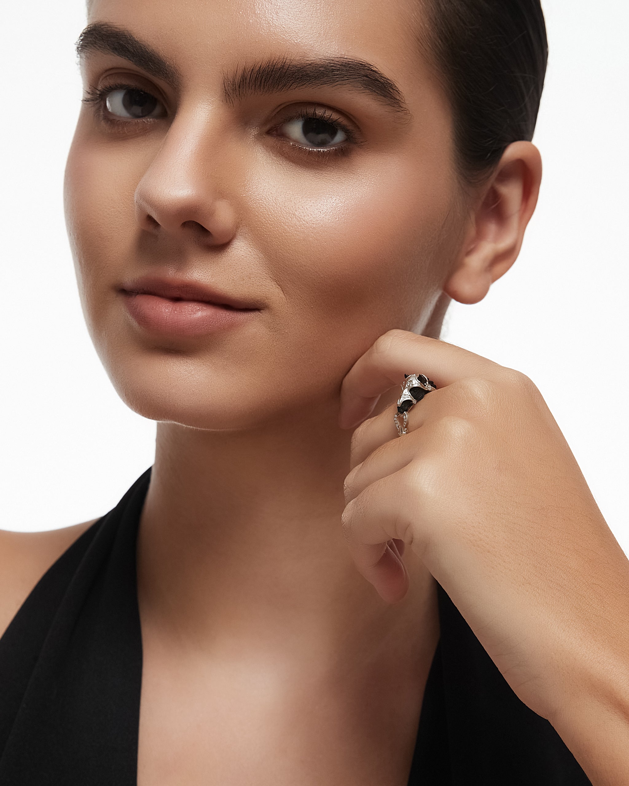 Bague Wild Range en argent sterling et agate noire avec moissanite