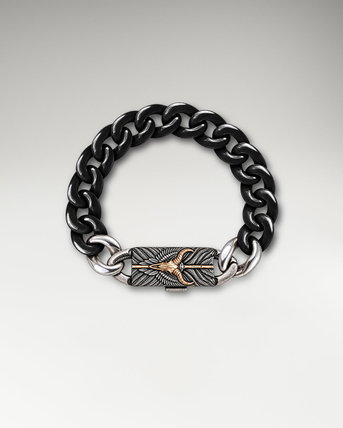 Rimehewn Glyph Clasp In Sterling Silver With Jade Cuban Link