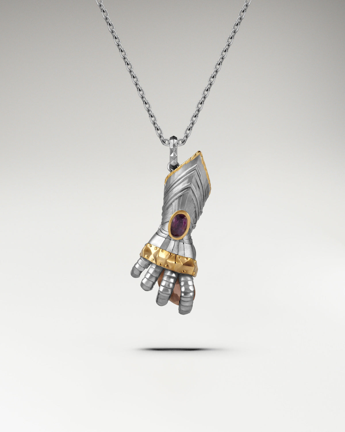 Royal Gauntlet Pendant In Sterling Silver With Garnet