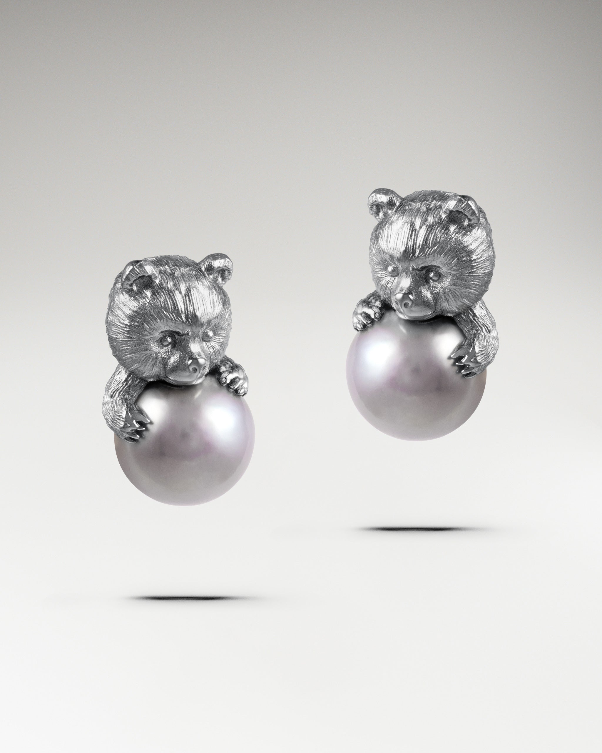 Bear Pearl Earrings In Sterling Silver With Pearls