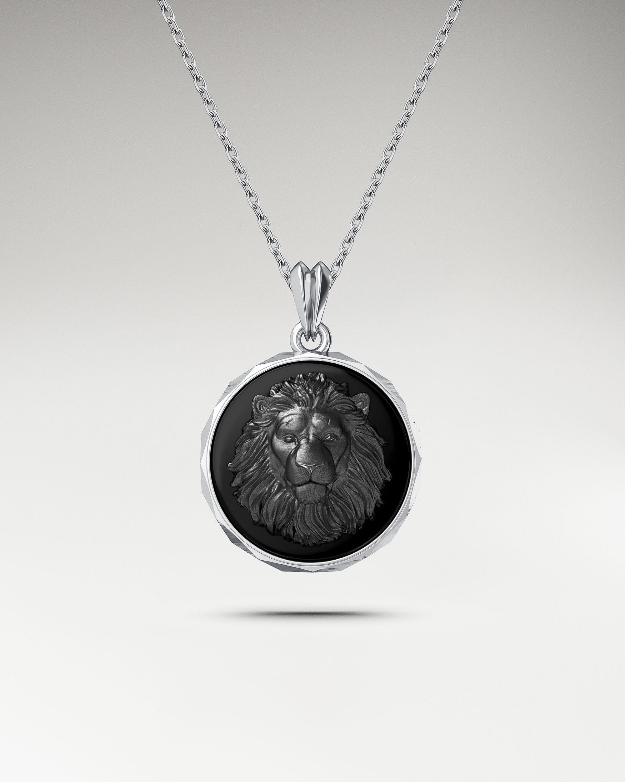 Abyss Lion Pendant Necklace In Gold With Black Agate