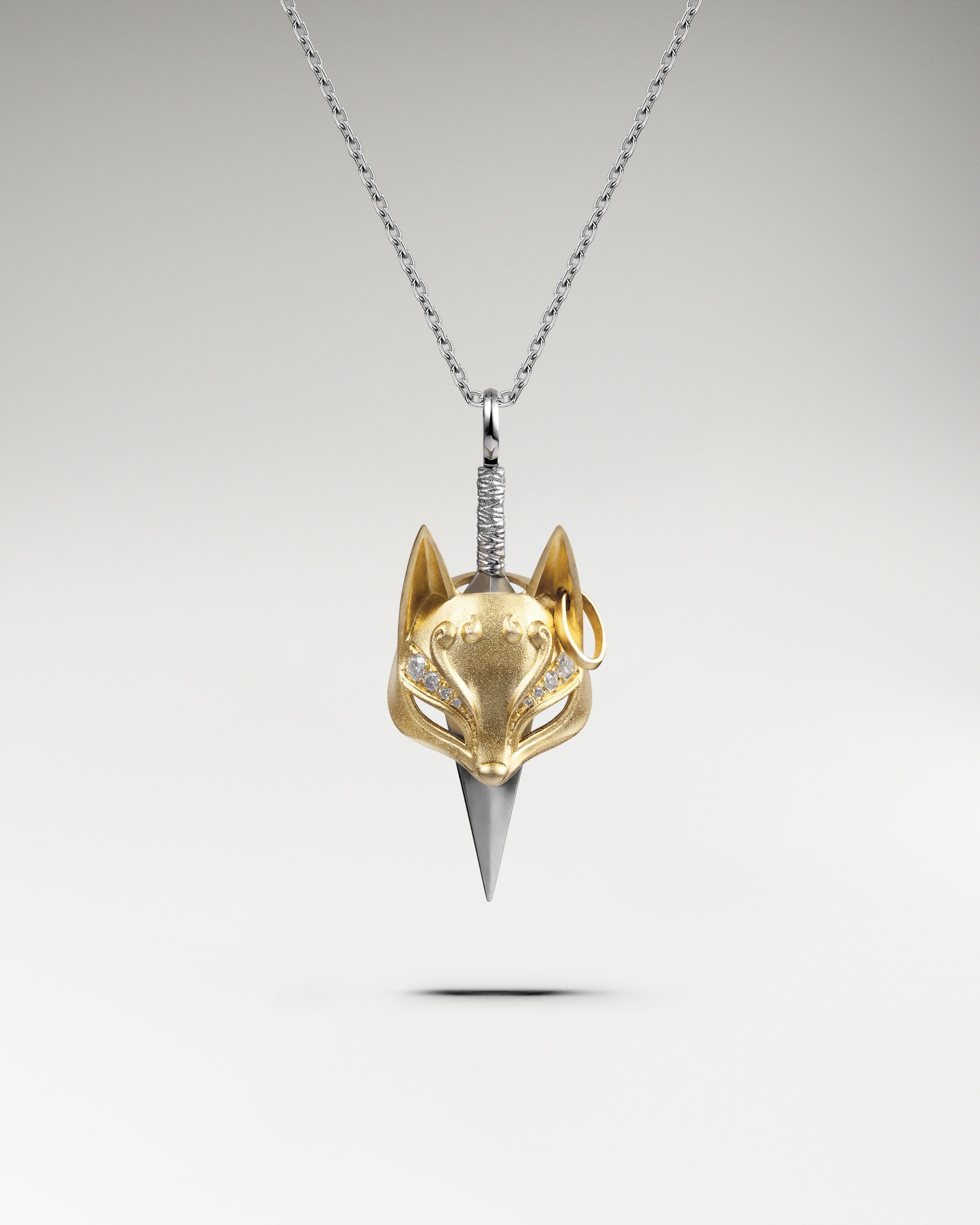 Kitsune Mask Pendant Necklace In Sterling Silver