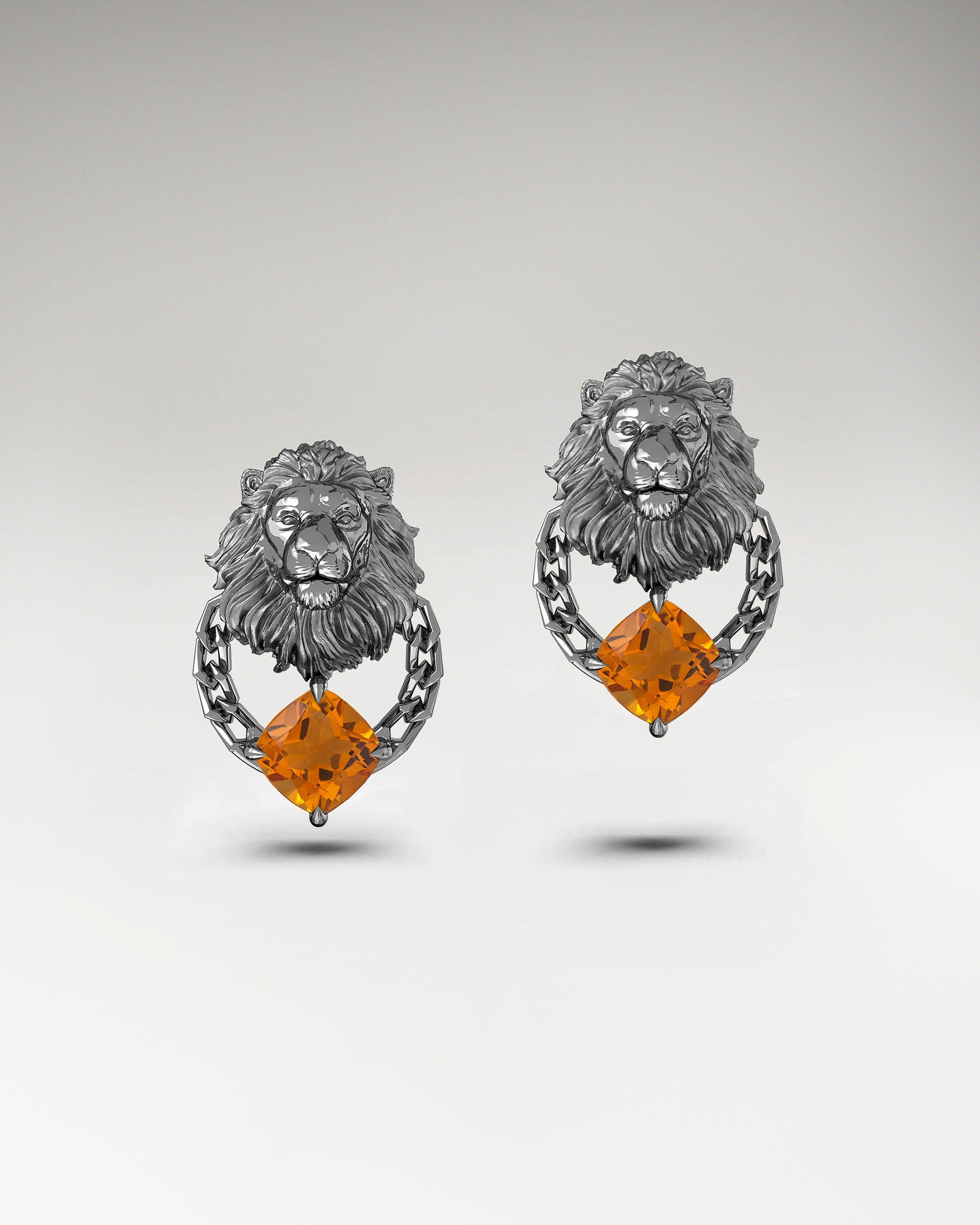 シトリンを使用したスターリングシルバーのレオ スタッド ピアス